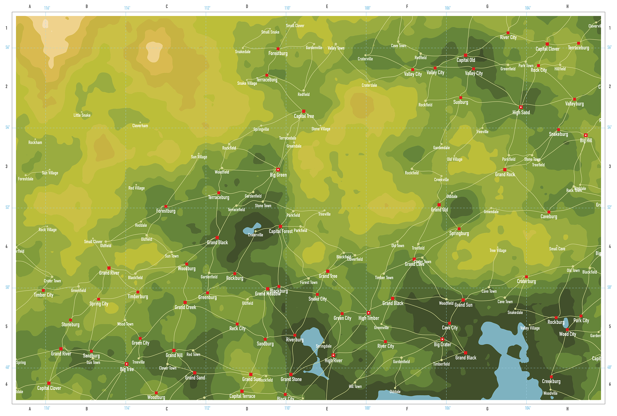 fictional topographic map natural color