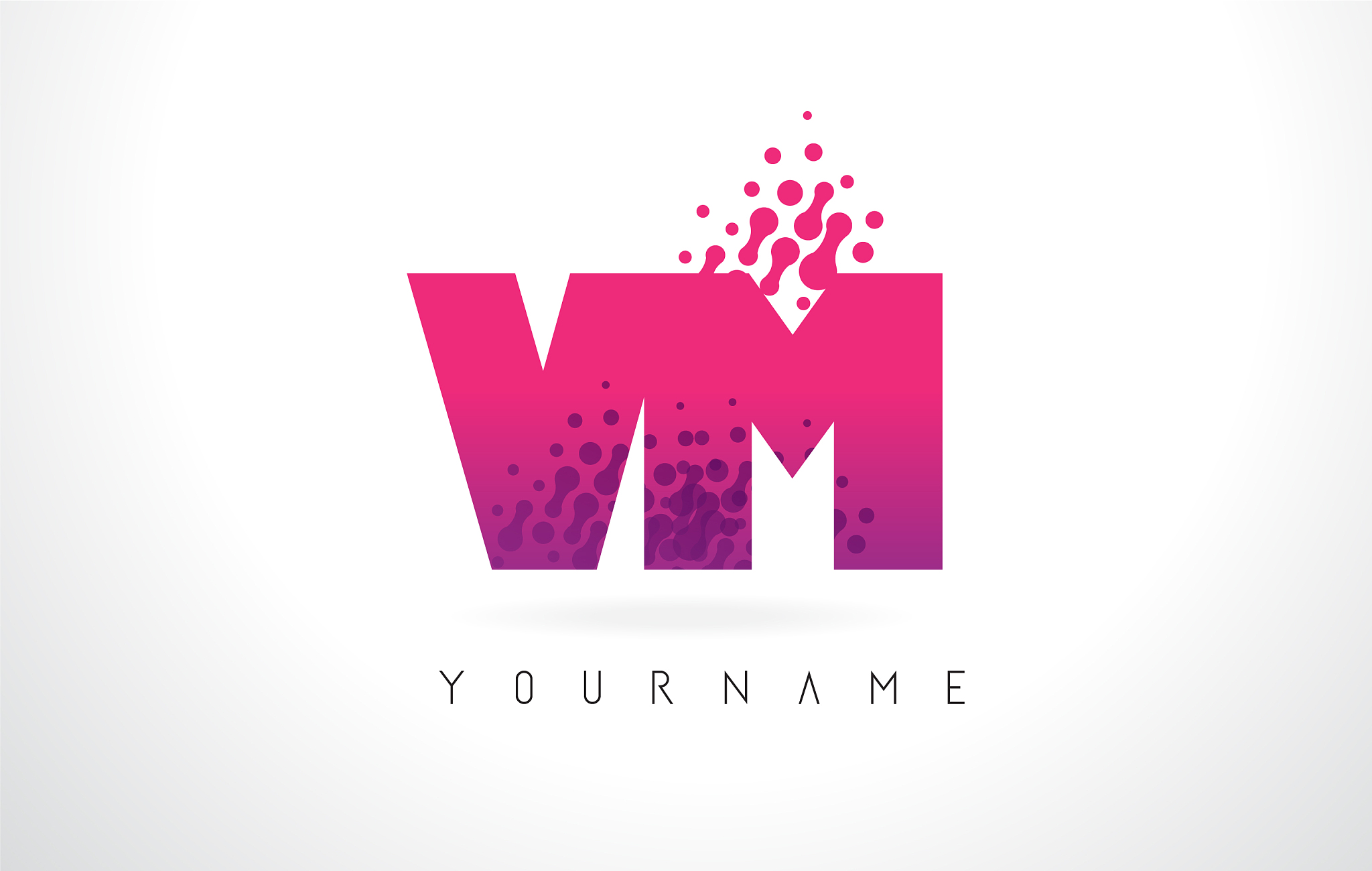 vm v m letter logo with pink purple color and
