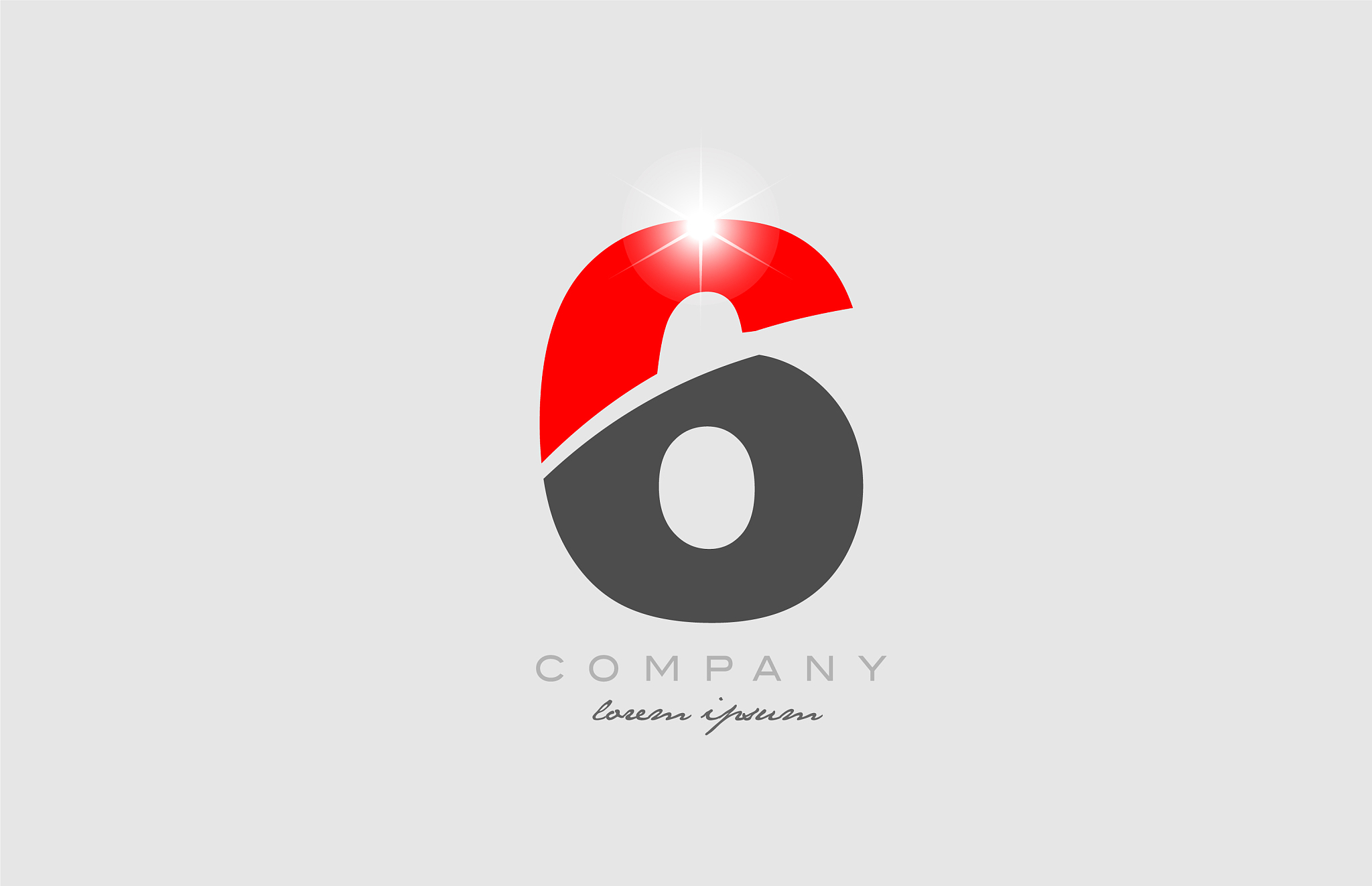 number 6 in grey red color for logo icon design