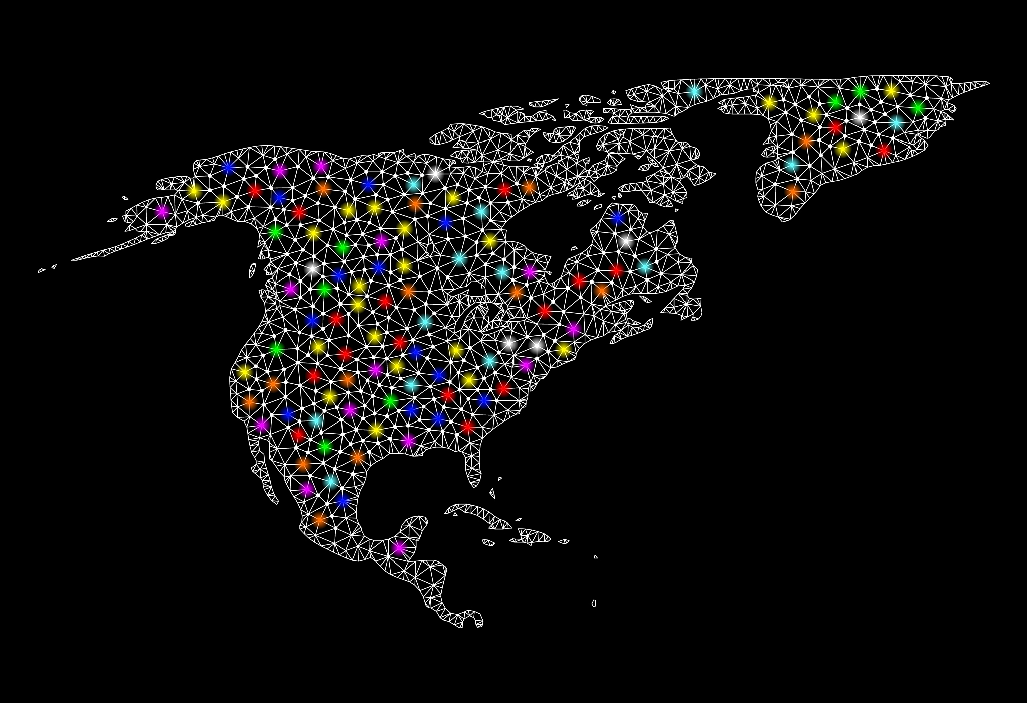 mesh carcass map of north america and greenland