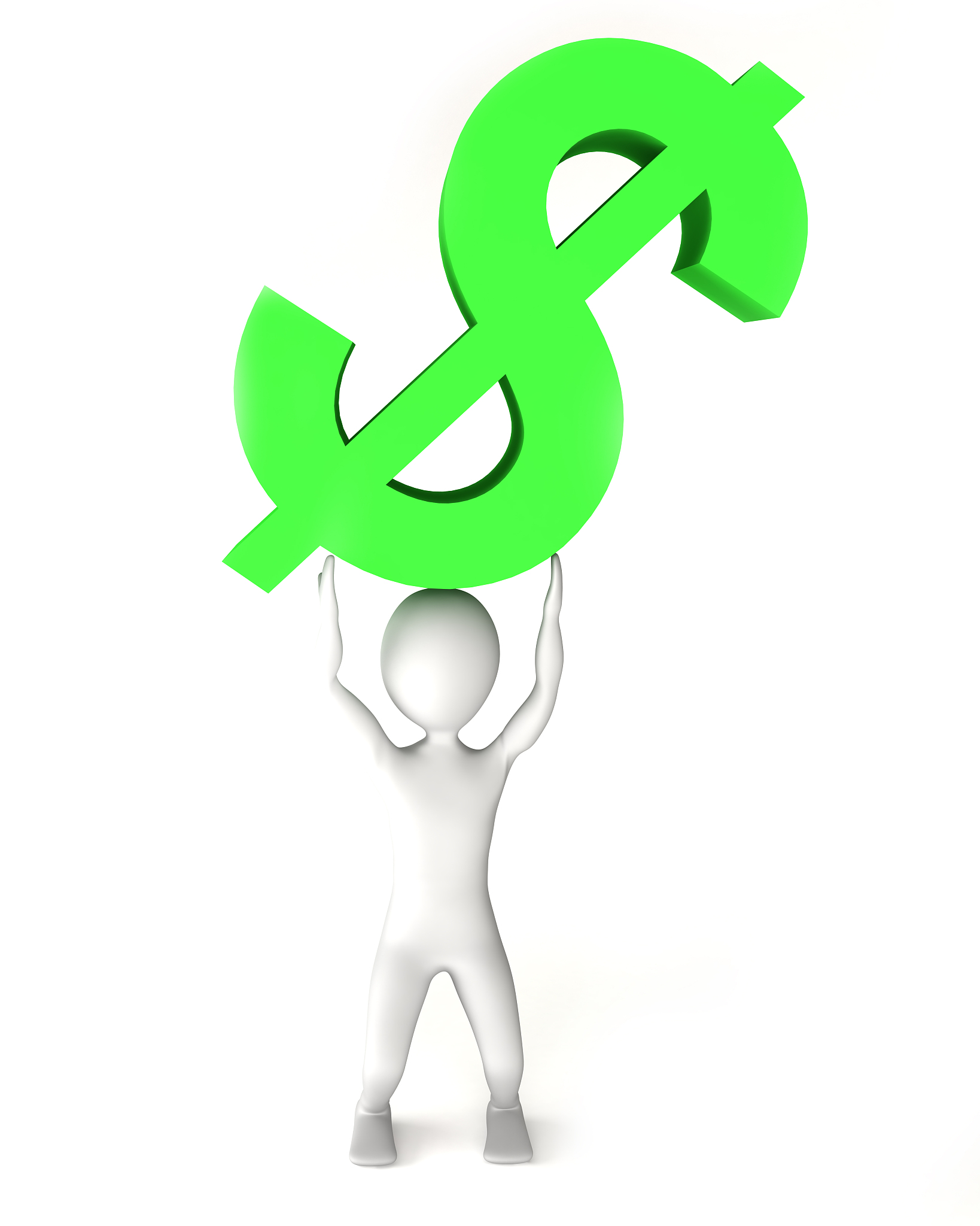 three-dimensional man holding a badge dollar