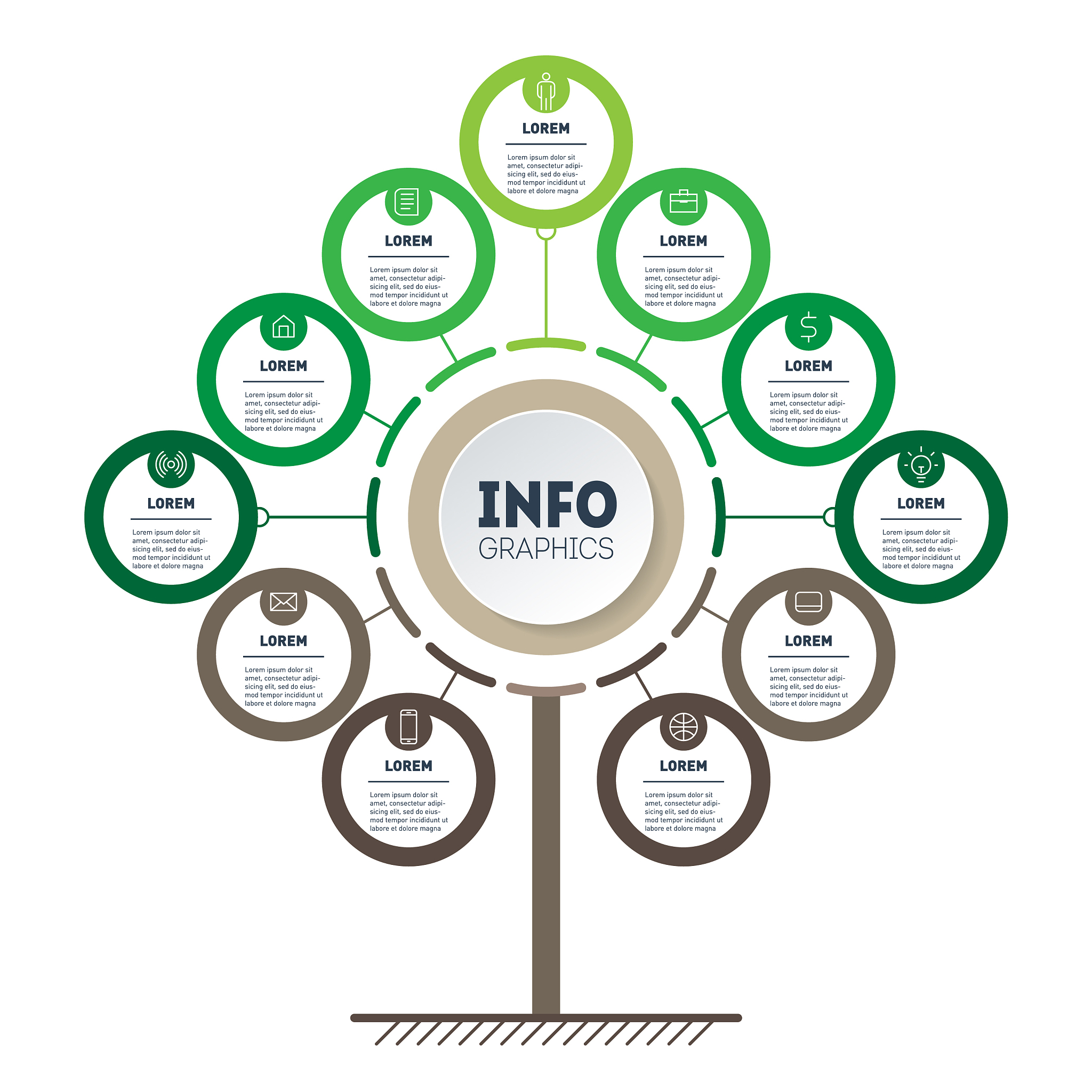 vertical green infographics tree development