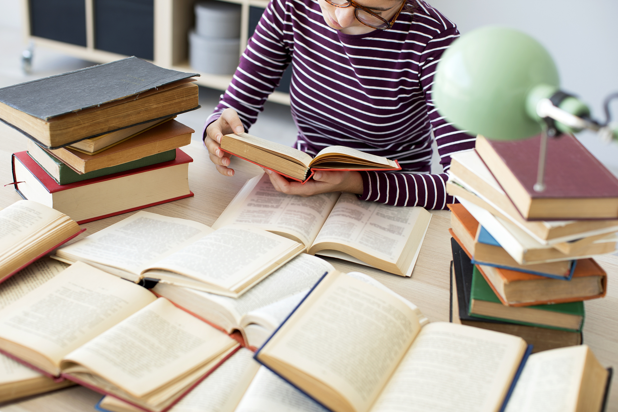 student studying on the table