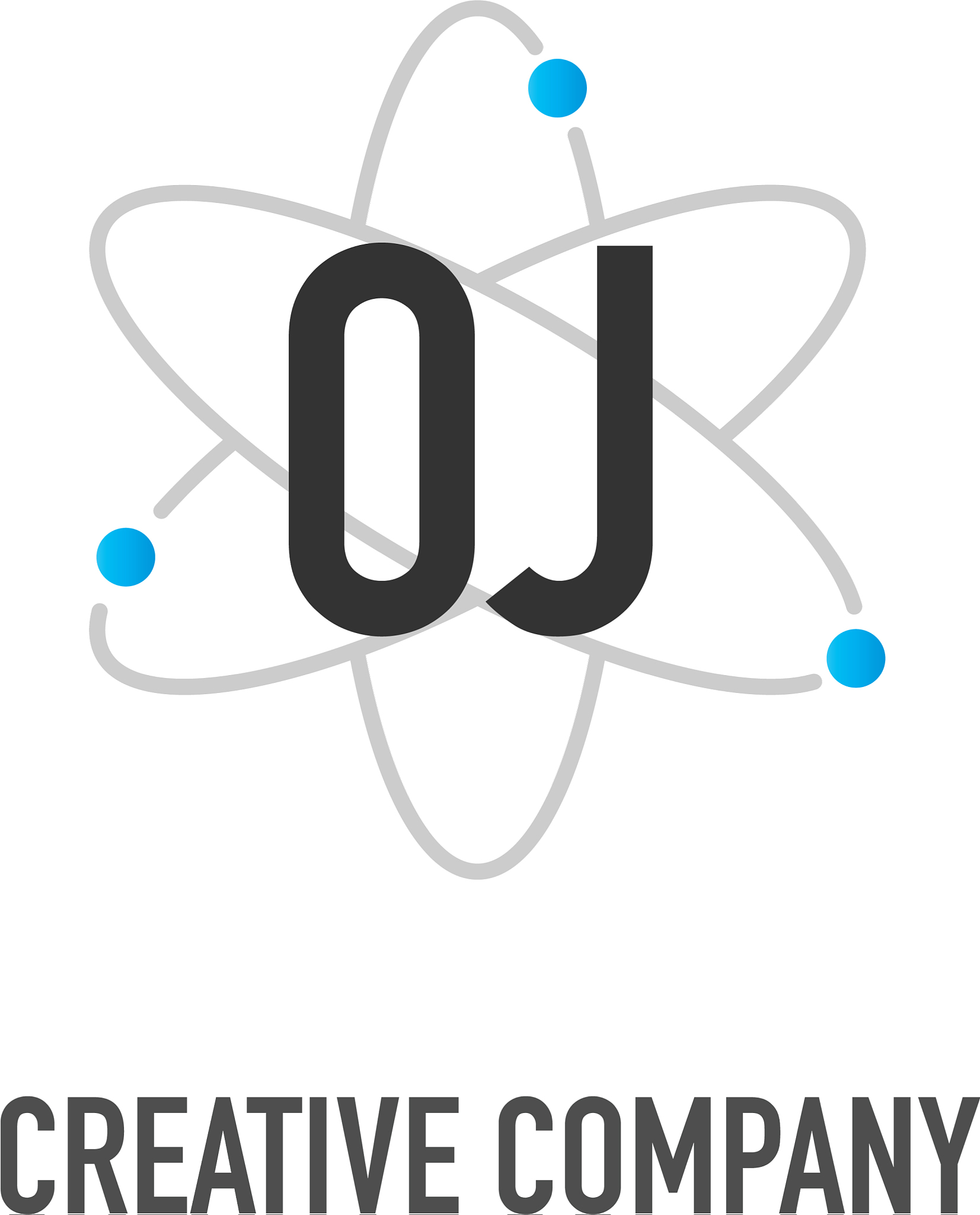 initial letter oj atom neutron design logo