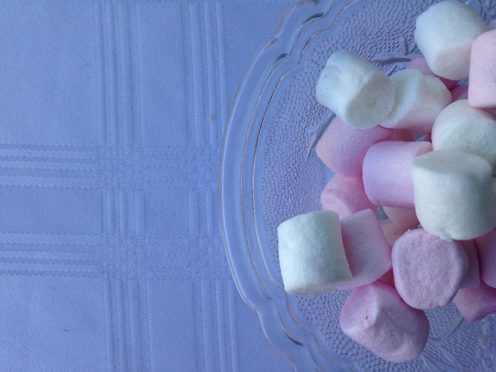 high angle view of marshmallows in plate on table
