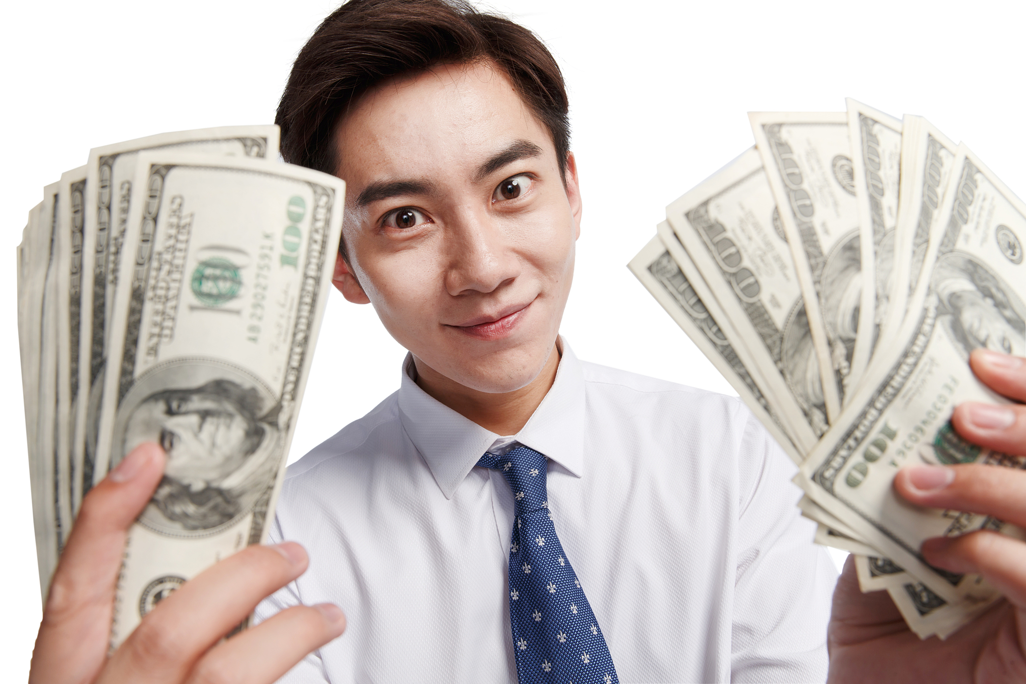 商务青年男人拿着美元