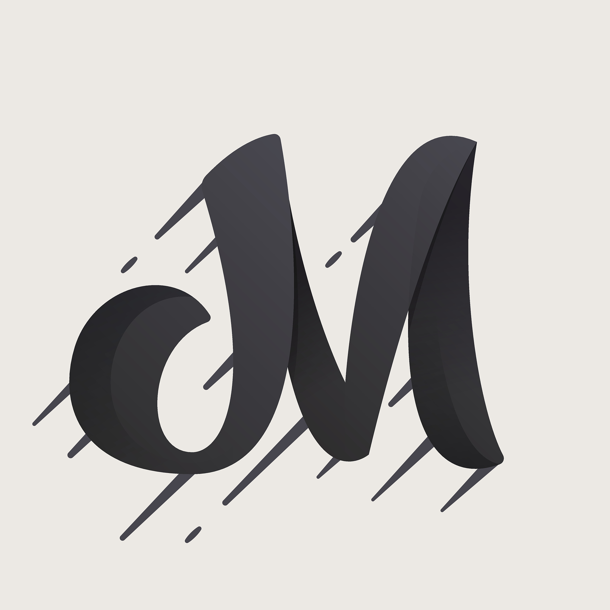 m letter icon. fast speed vector script type.