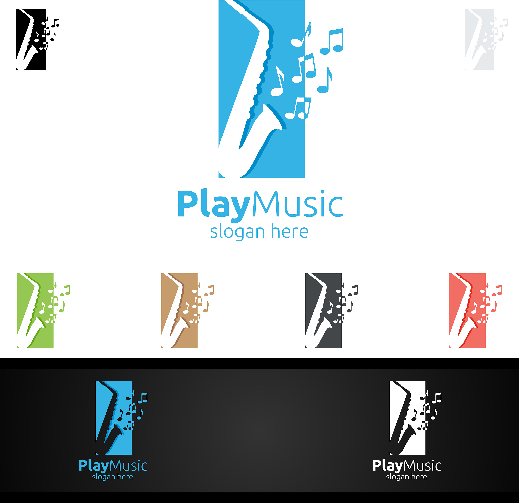 saxophone music logo design with square concept