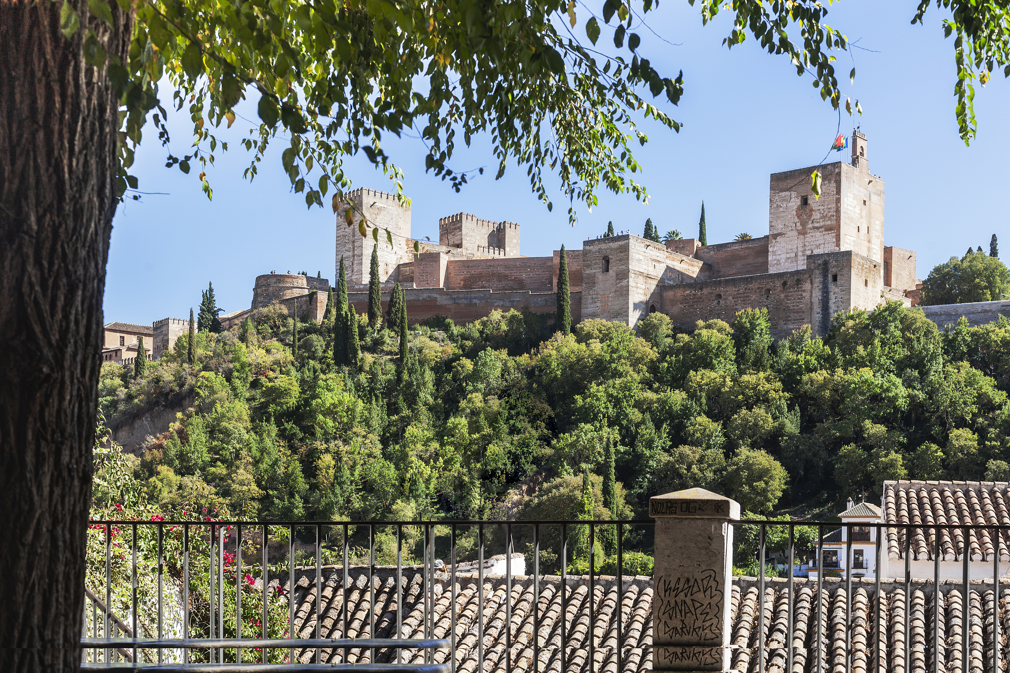 view of the alhambra from mirador placeta de carvajales. in gran