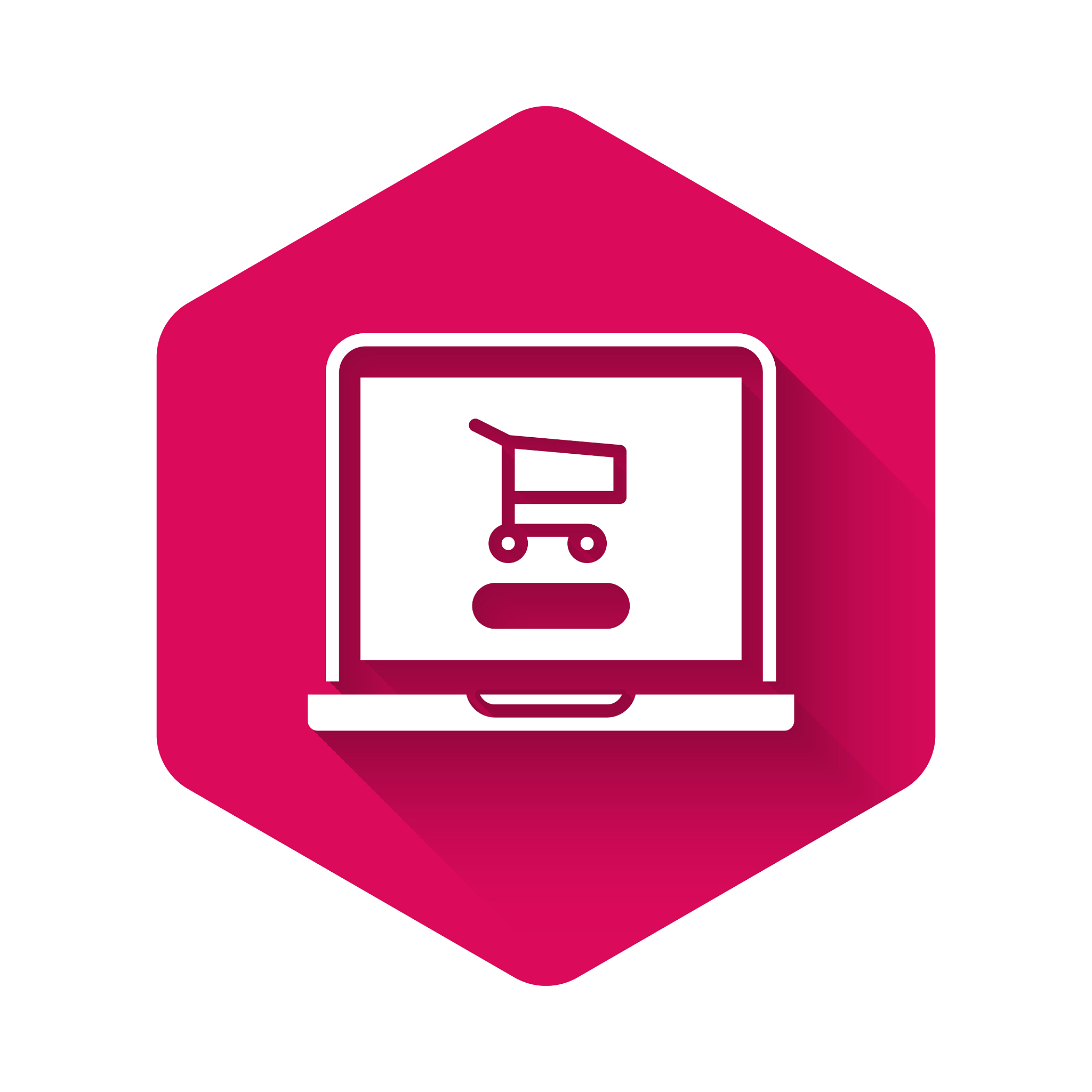 white shopping cart on screen laptop icon isolated