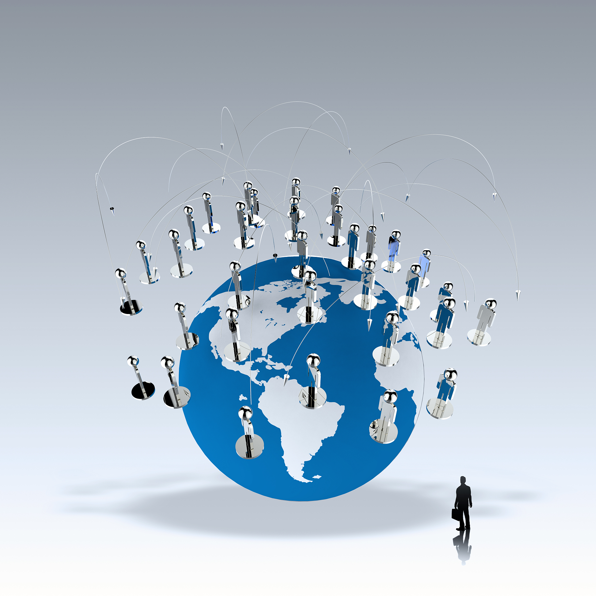 businessman walking to social network human 3d