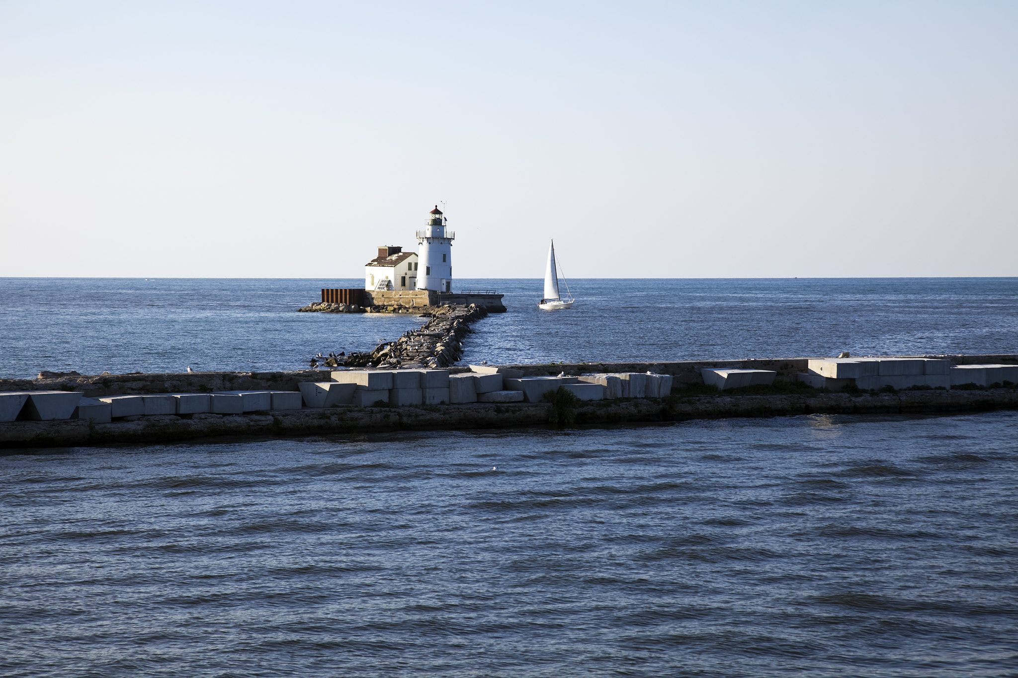 yacht by cleveland harbor west pierhead