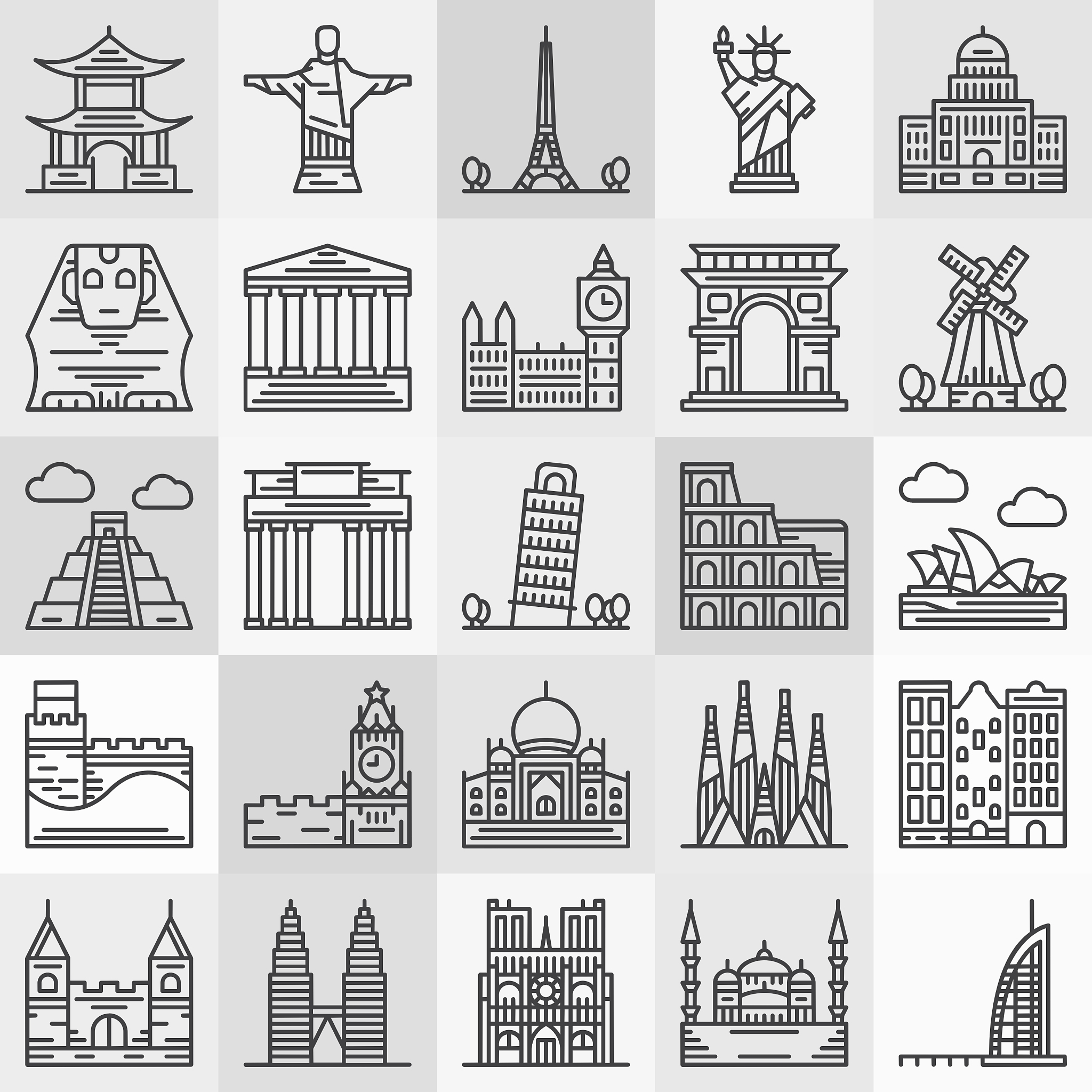 travel landmarks icons
