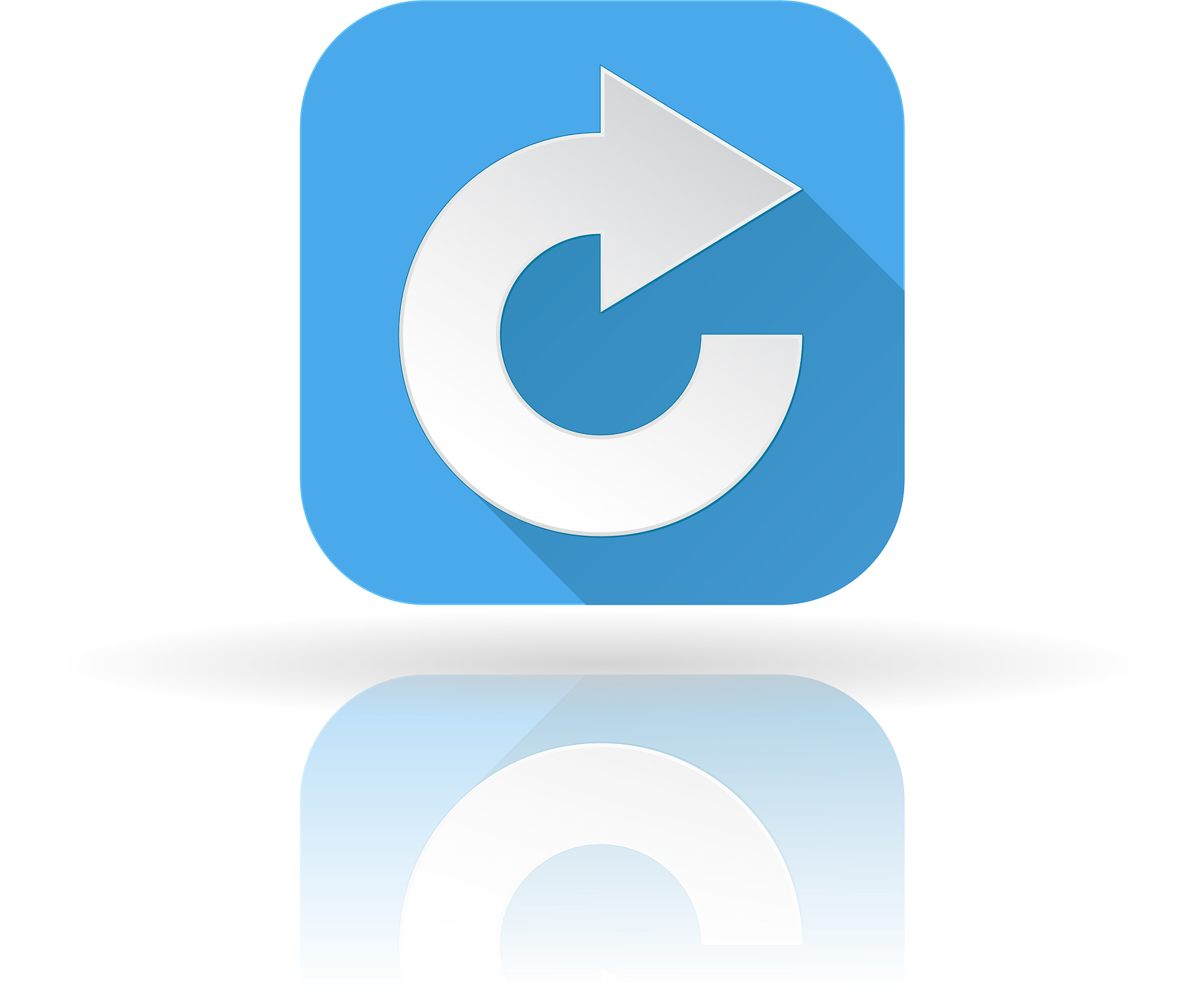 arrow icon blue sign with shadow and reflection