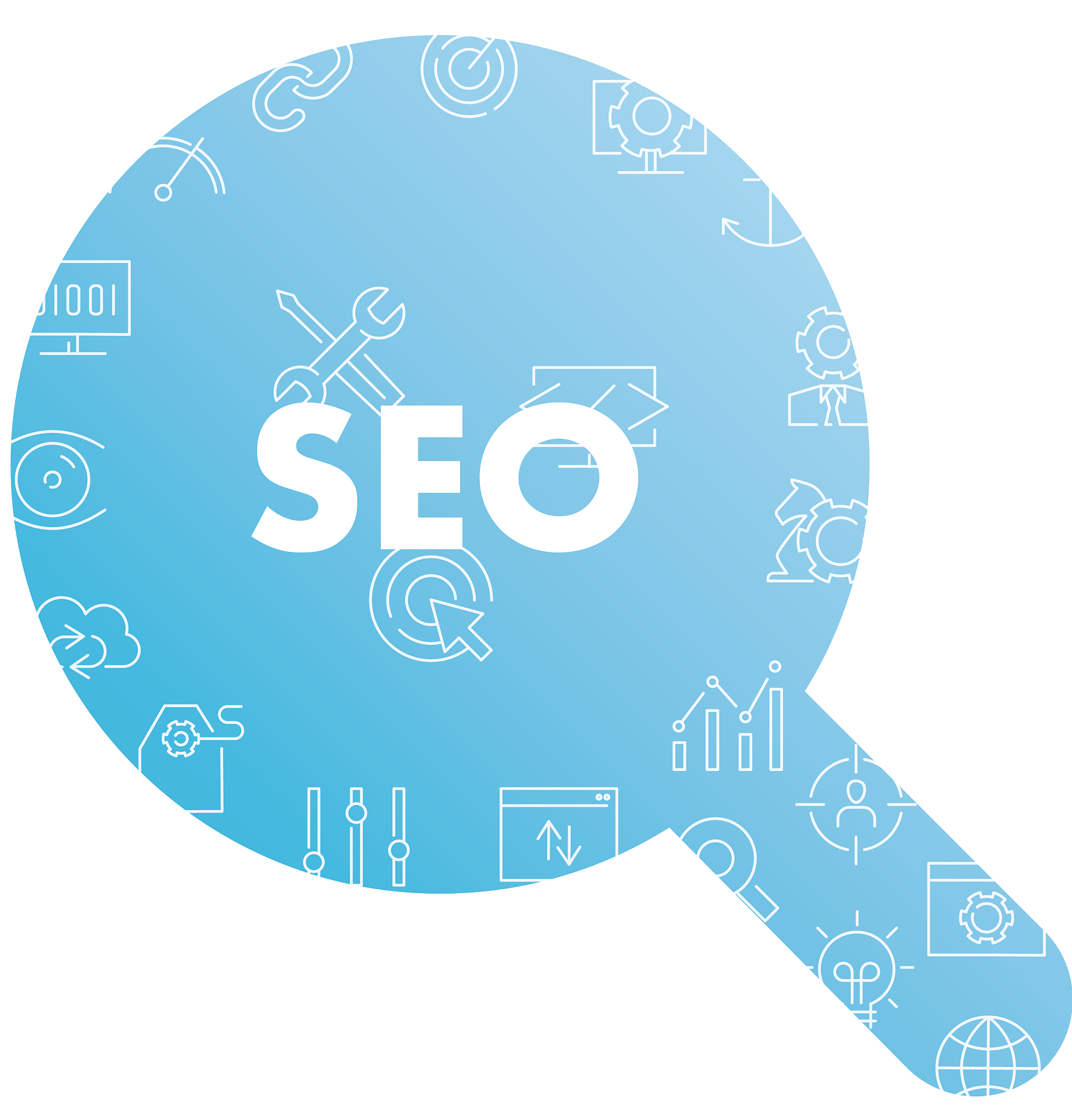 line icons in magnifier shape seo