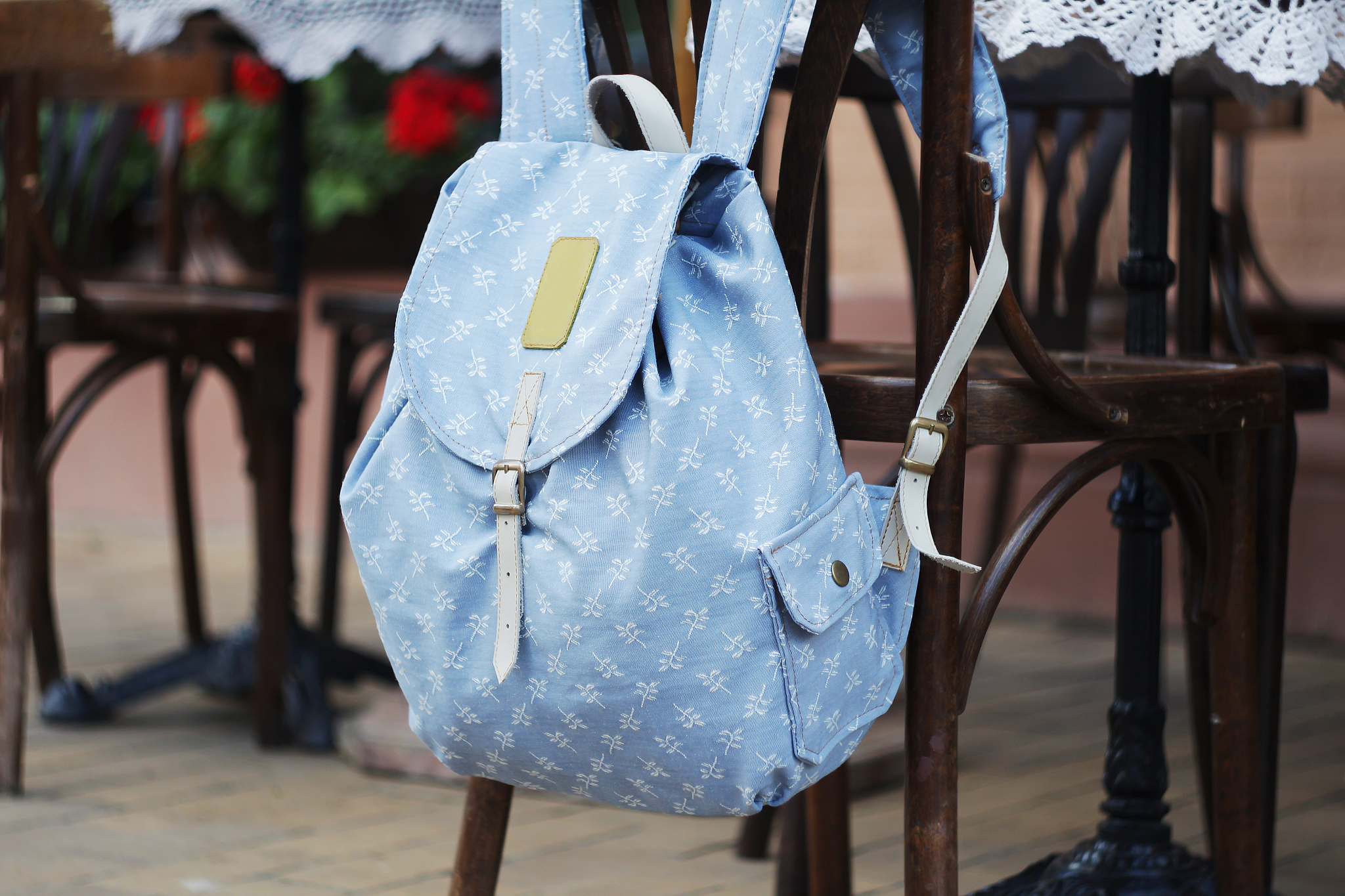 backpack on the chair of cafe