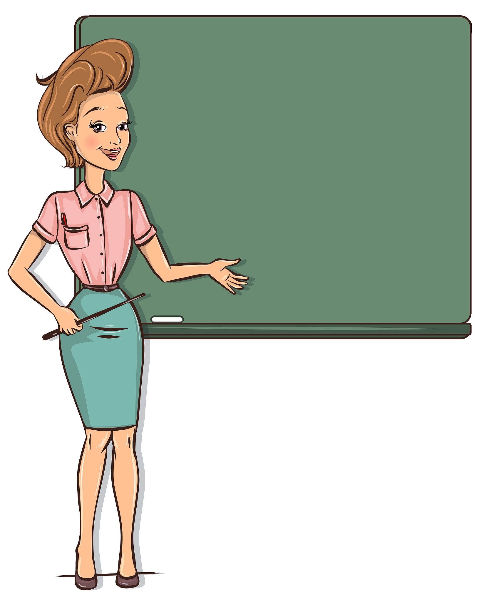 teacher in front of chalkboard with copy space for your text
