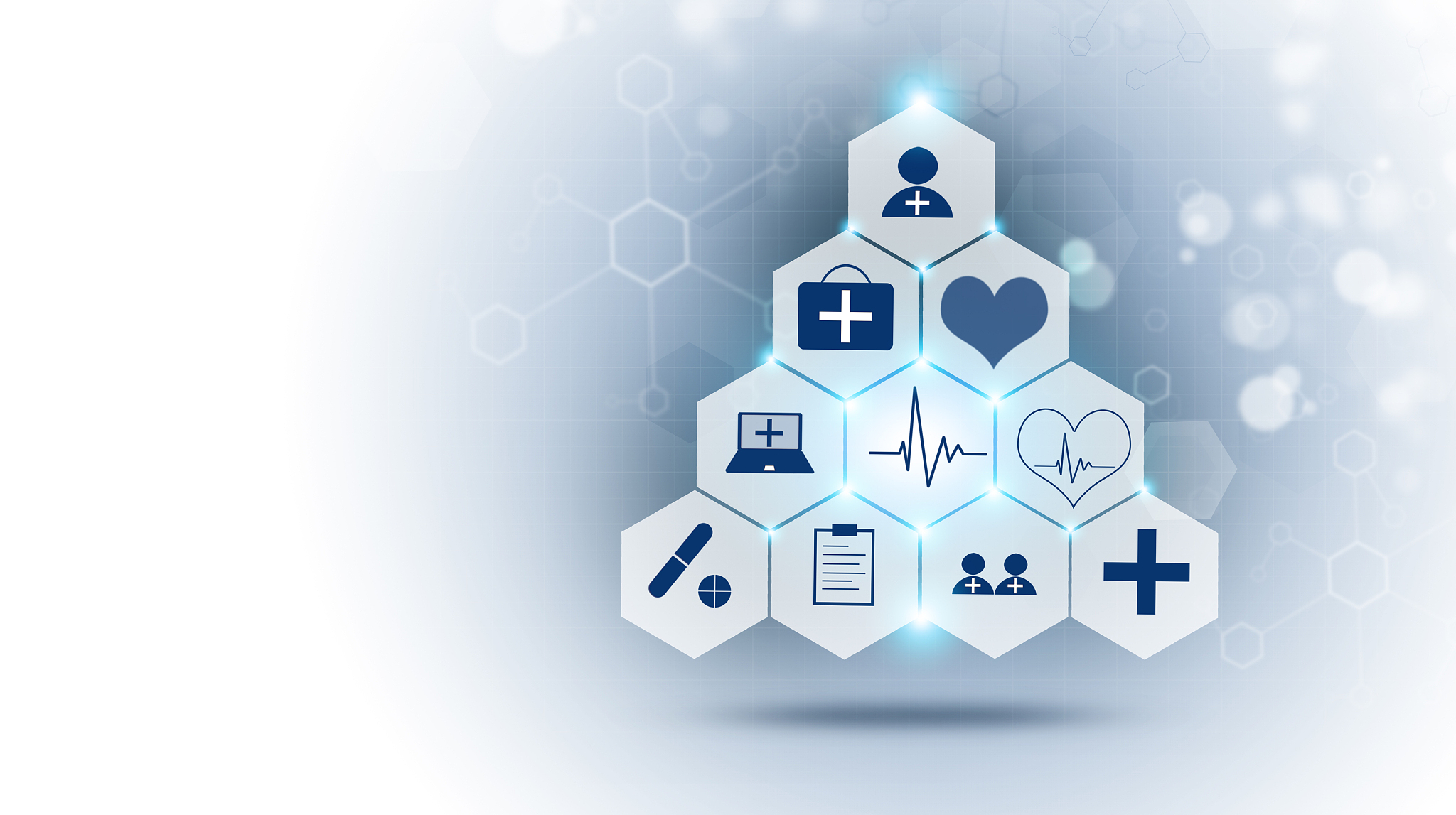 healthcare icons tree blue background