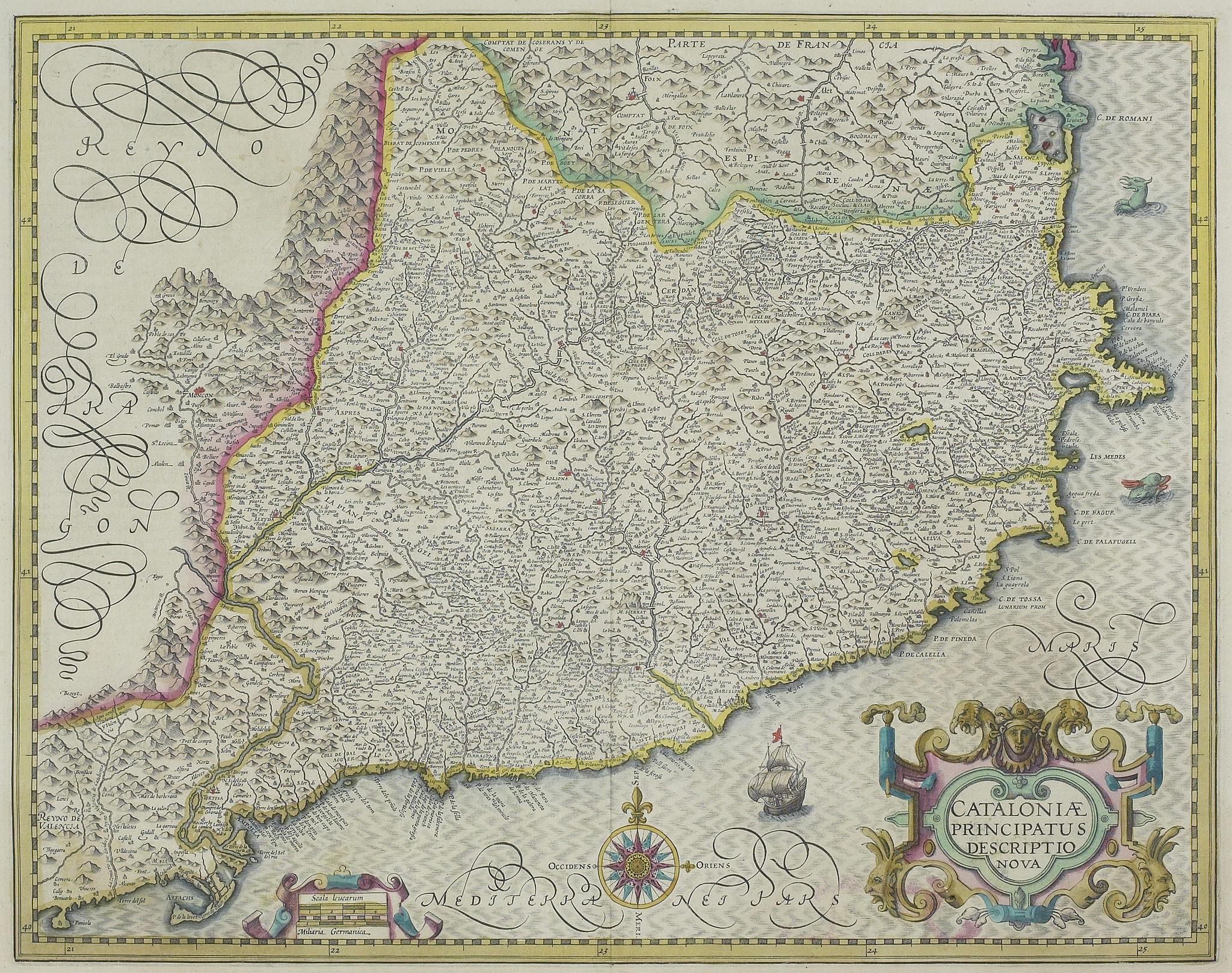antique map of catalonia region in spain