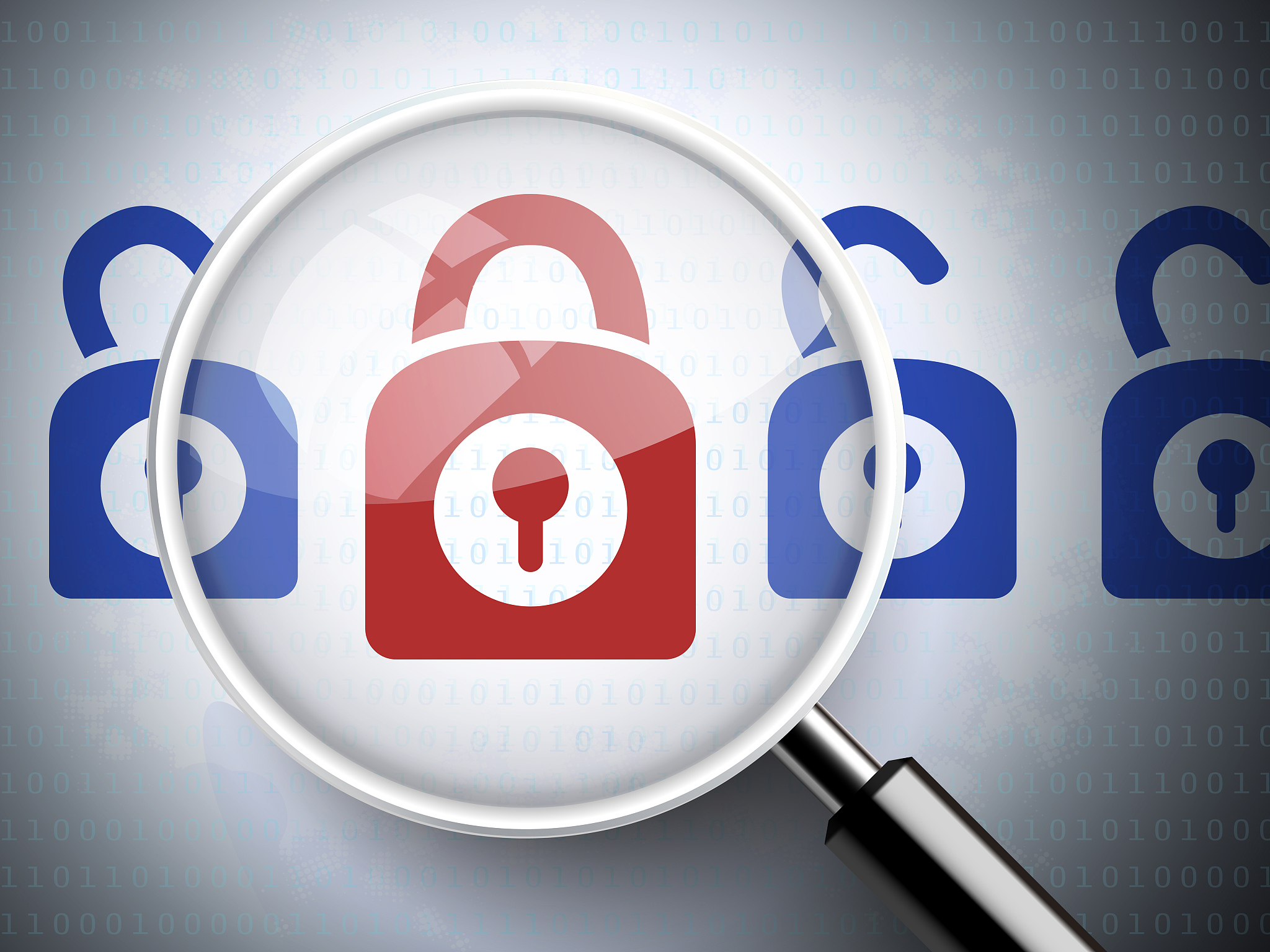 magnifying glass with closed padlock icon