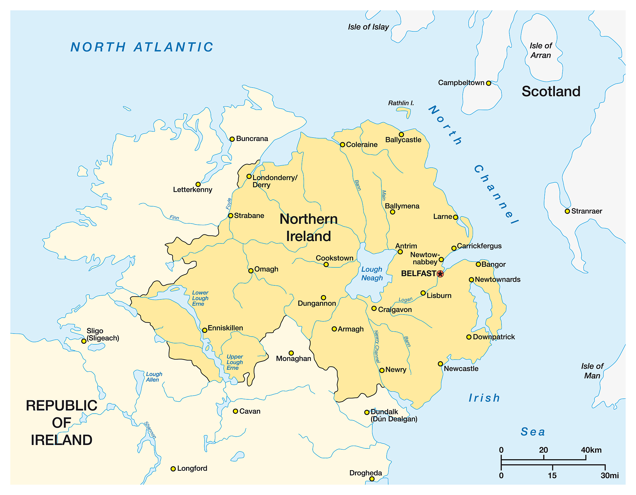 simple map of northern ireland and the northern part of the repu