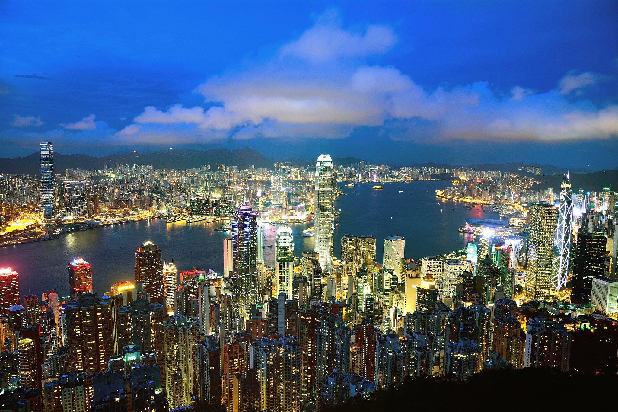 hong kong building at night - view from victoria peak