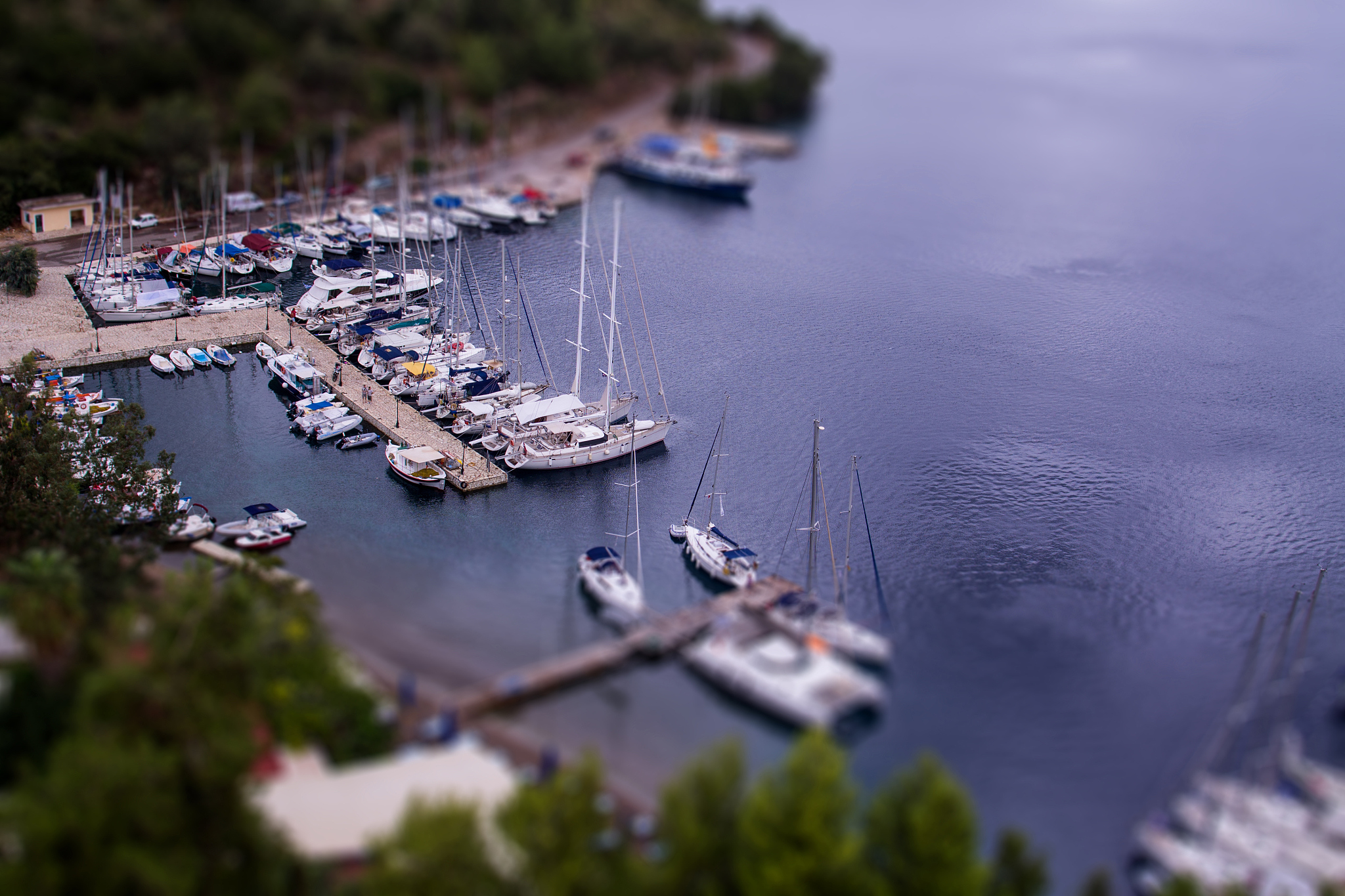 high angle view of boats moored in calm sea