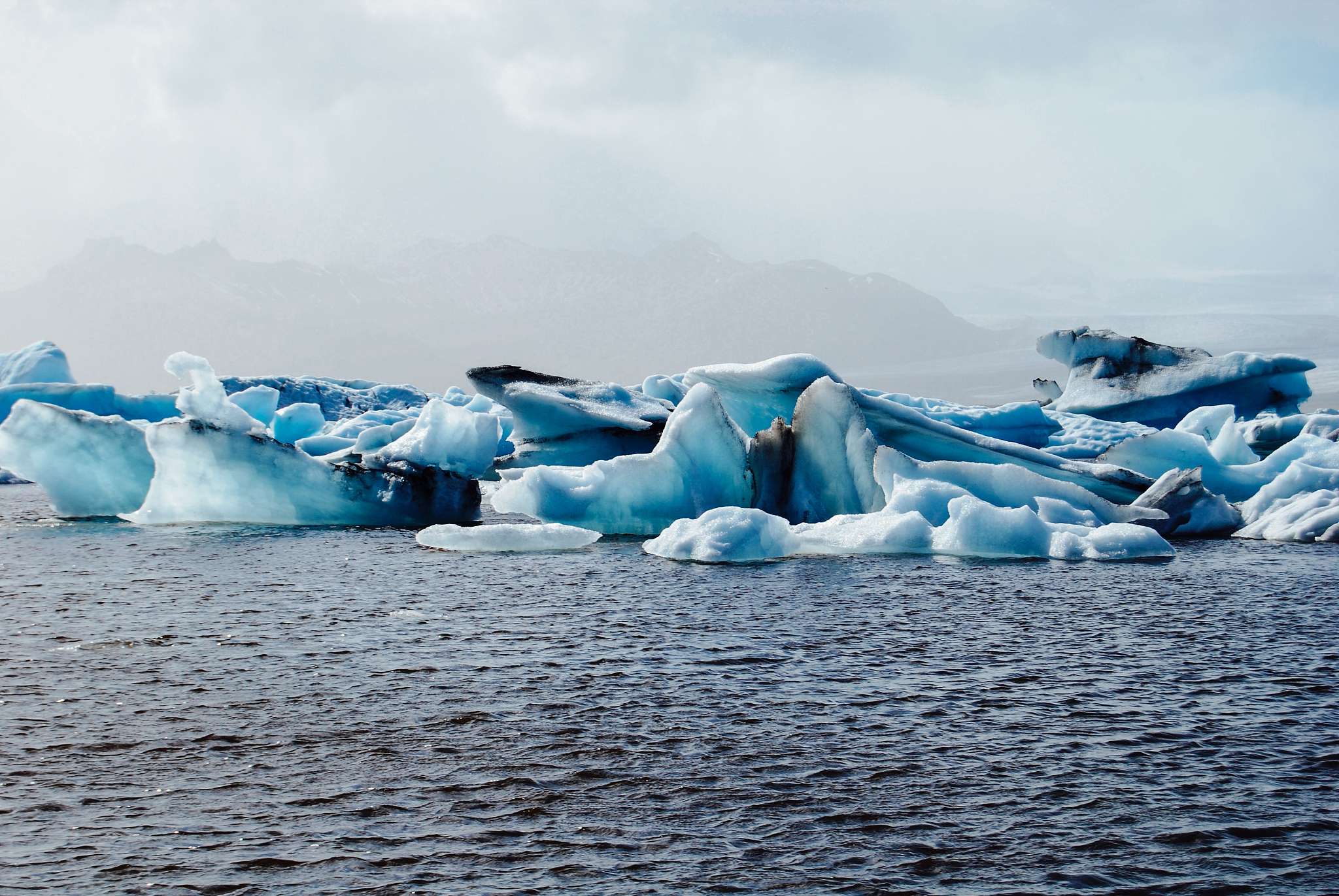 glaciers floating on sea against sky