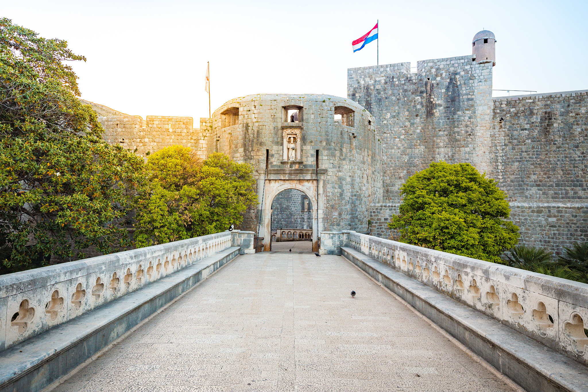 dubrovnik old town gate at sunrise, dalmatia, croatia
