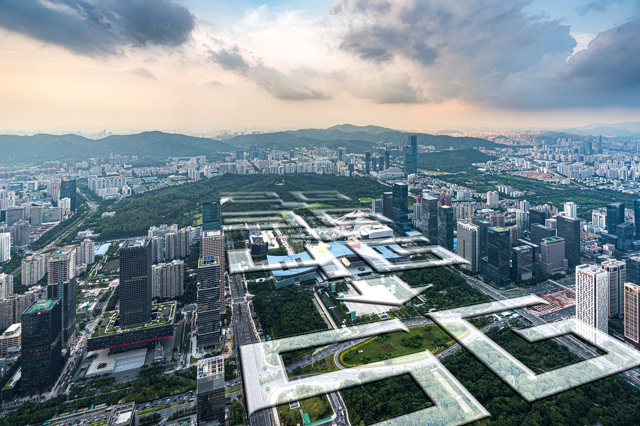 深圳城市风光和5g通信概念