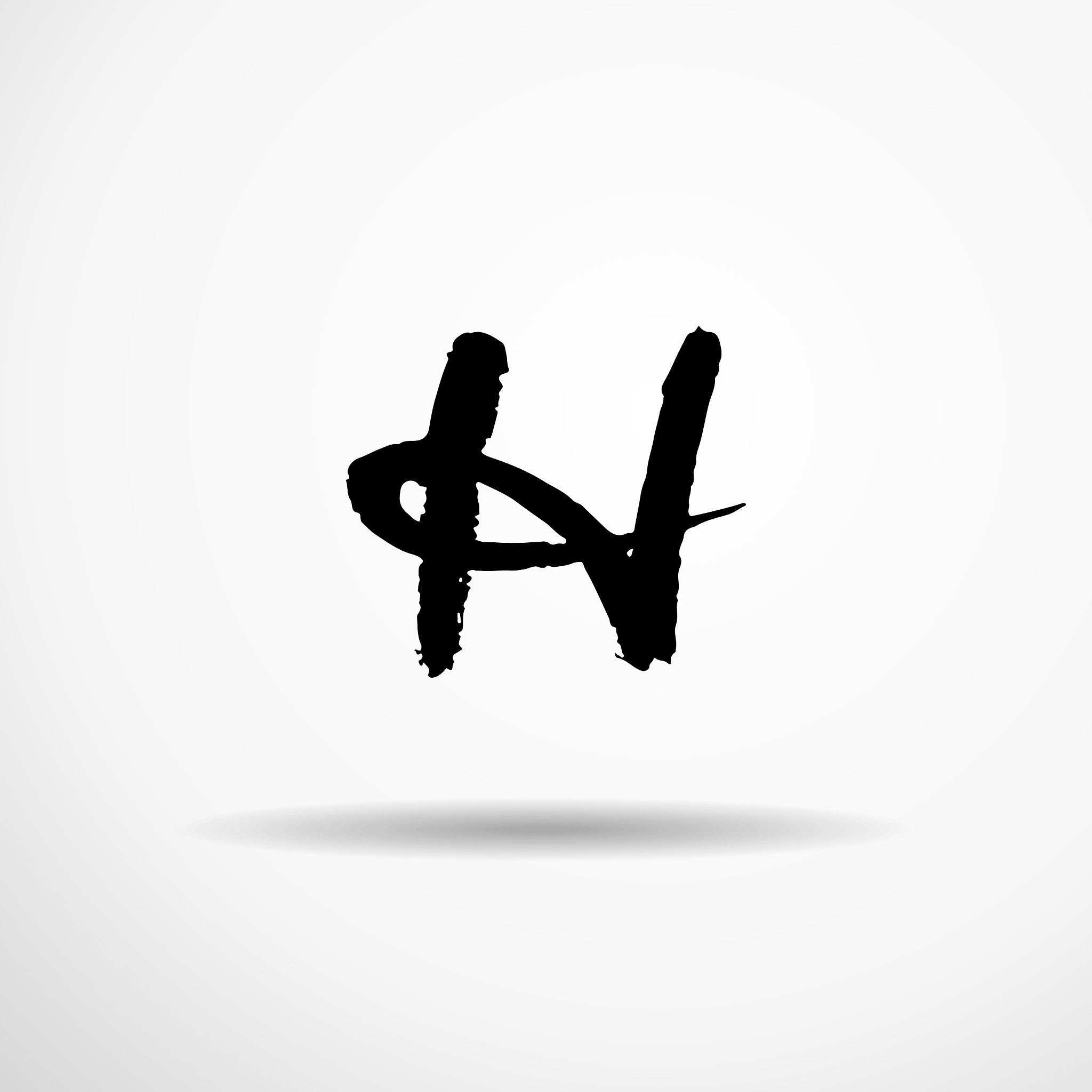 letter h handwritten by dry brush rough strokes
