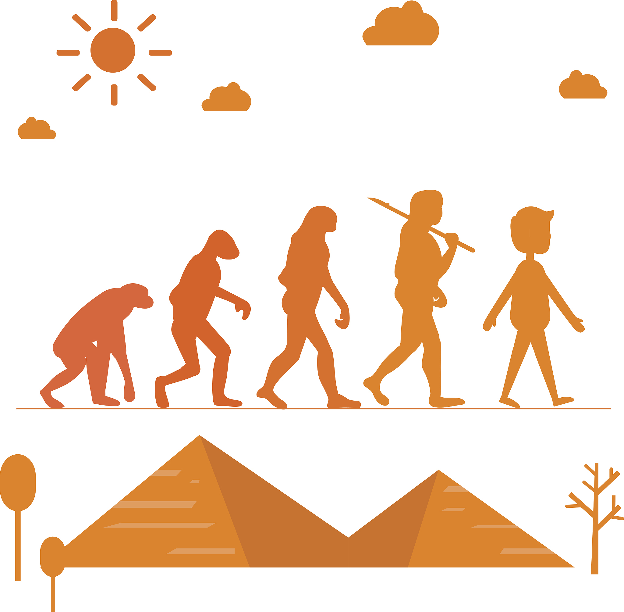 human evolution. silhouette progress growth development with pyr
