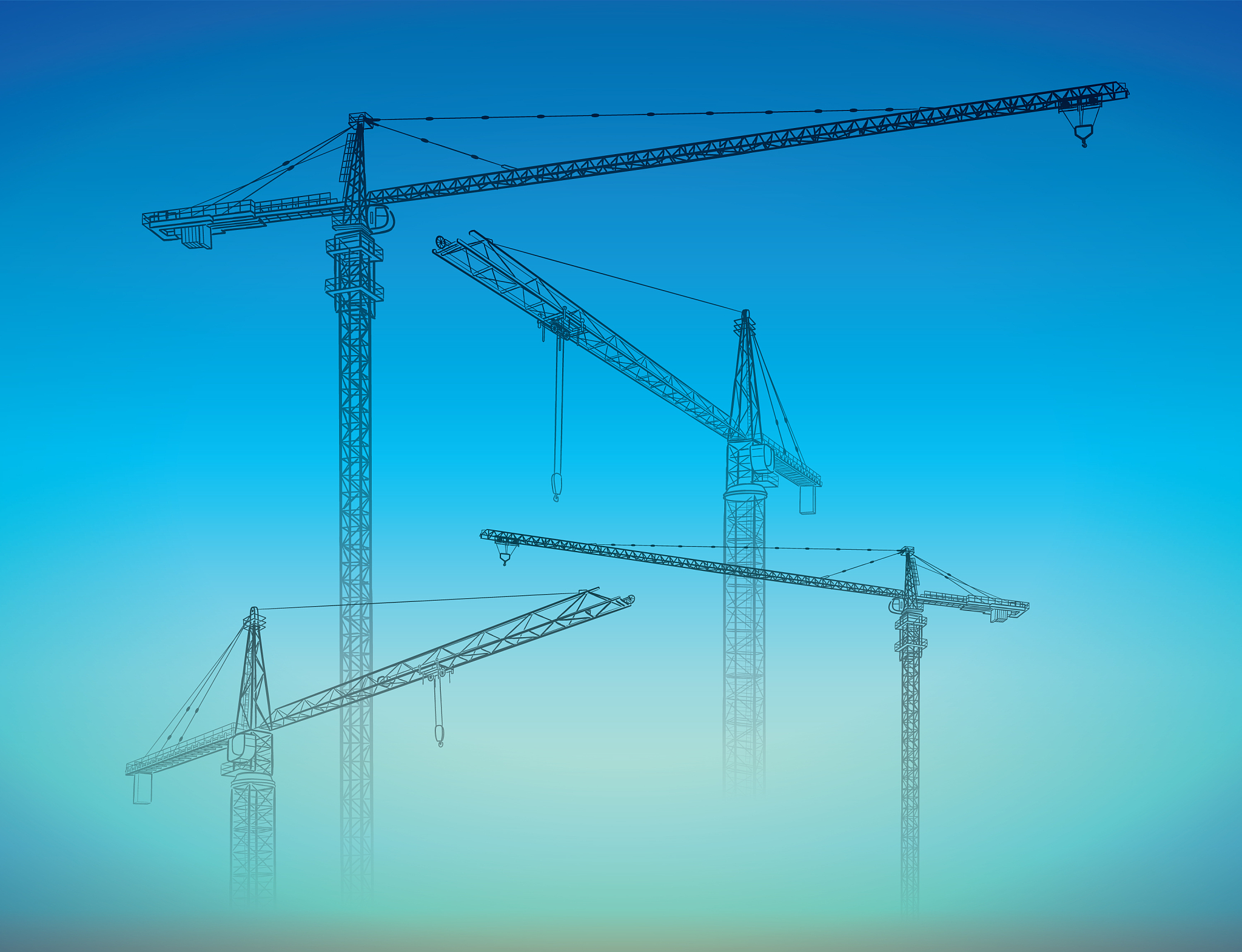 tower construction crane line art on white