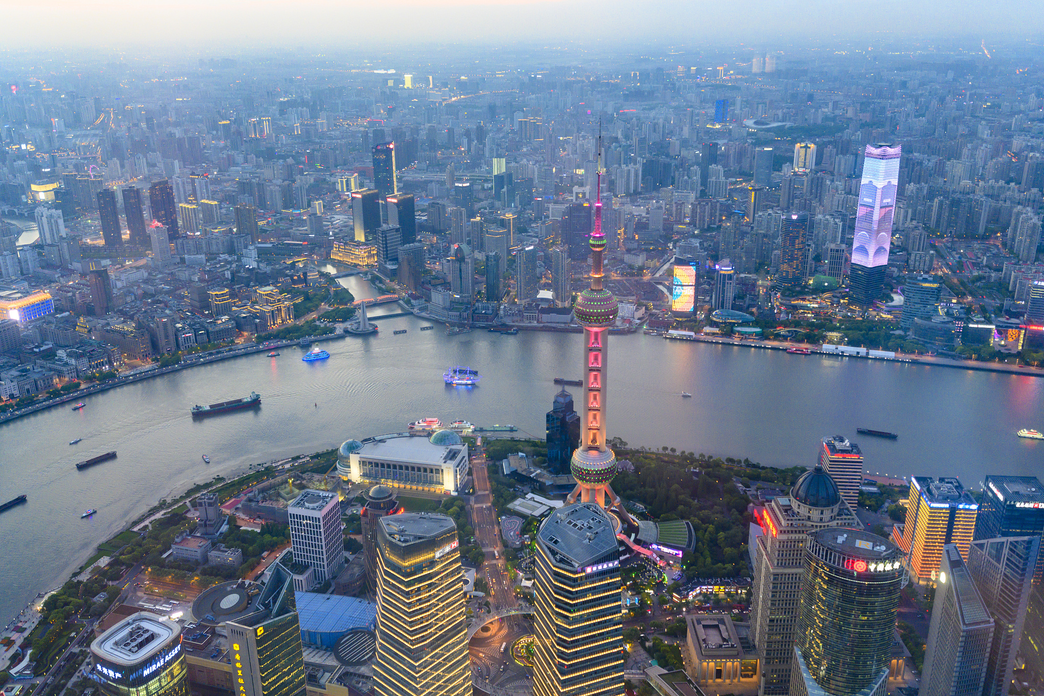 shanghai china at sunset