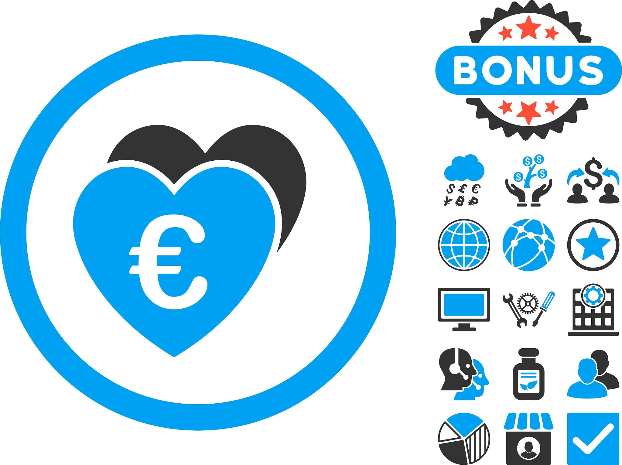 euro favorites flat icon with bonus