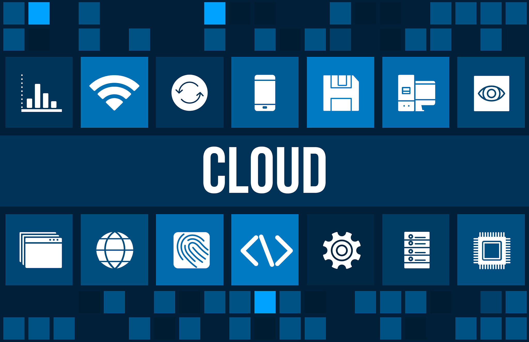 cloud concept image with technology icons and copyspace
