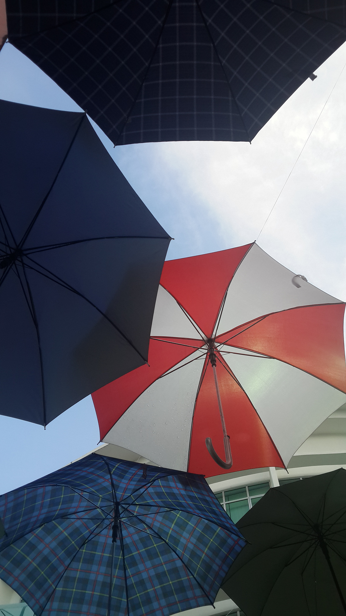 low angle view of colorful umbrellas against sky