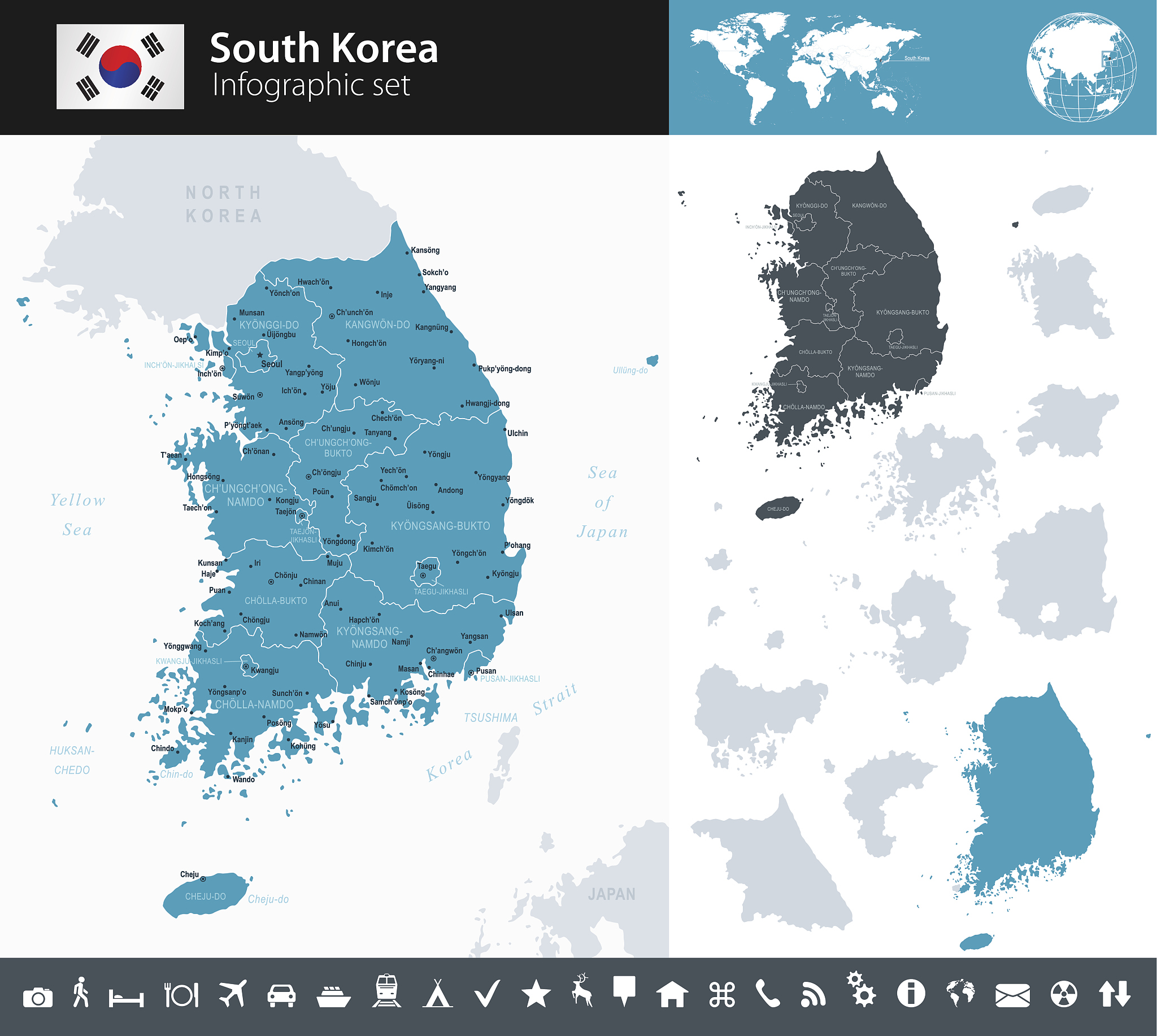 south korea - infographic map - illustration
