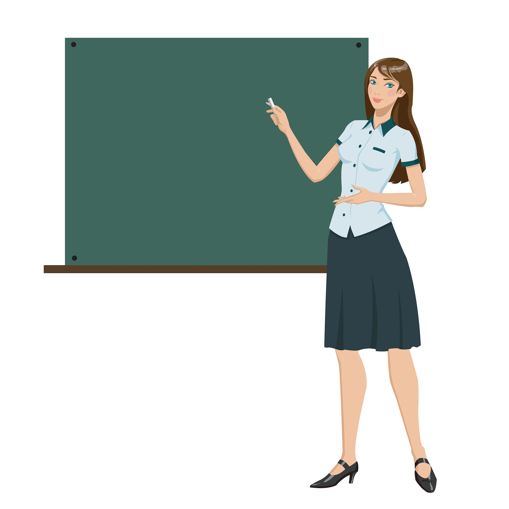 teacher in front of chalkboard