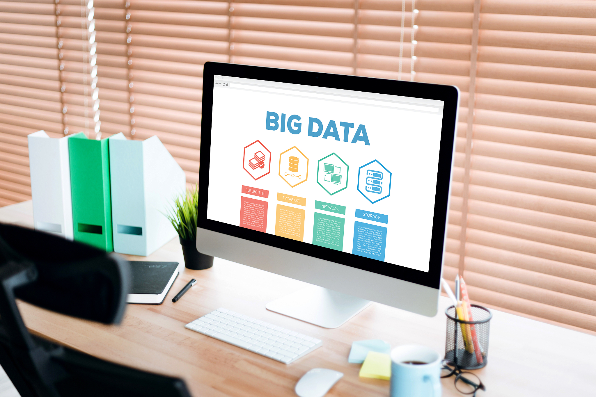 big data collection database network storage word with icons