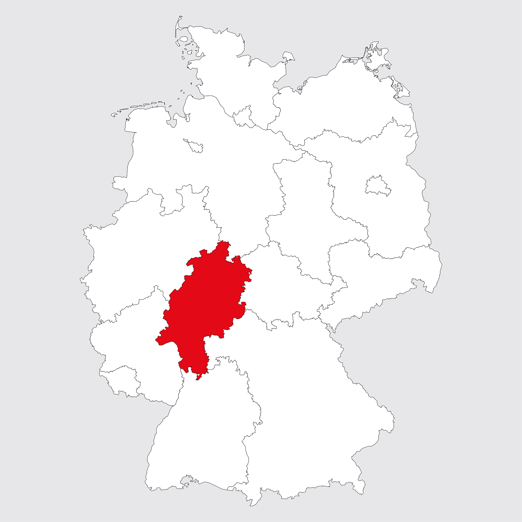 hesse province highlighted on germany map.