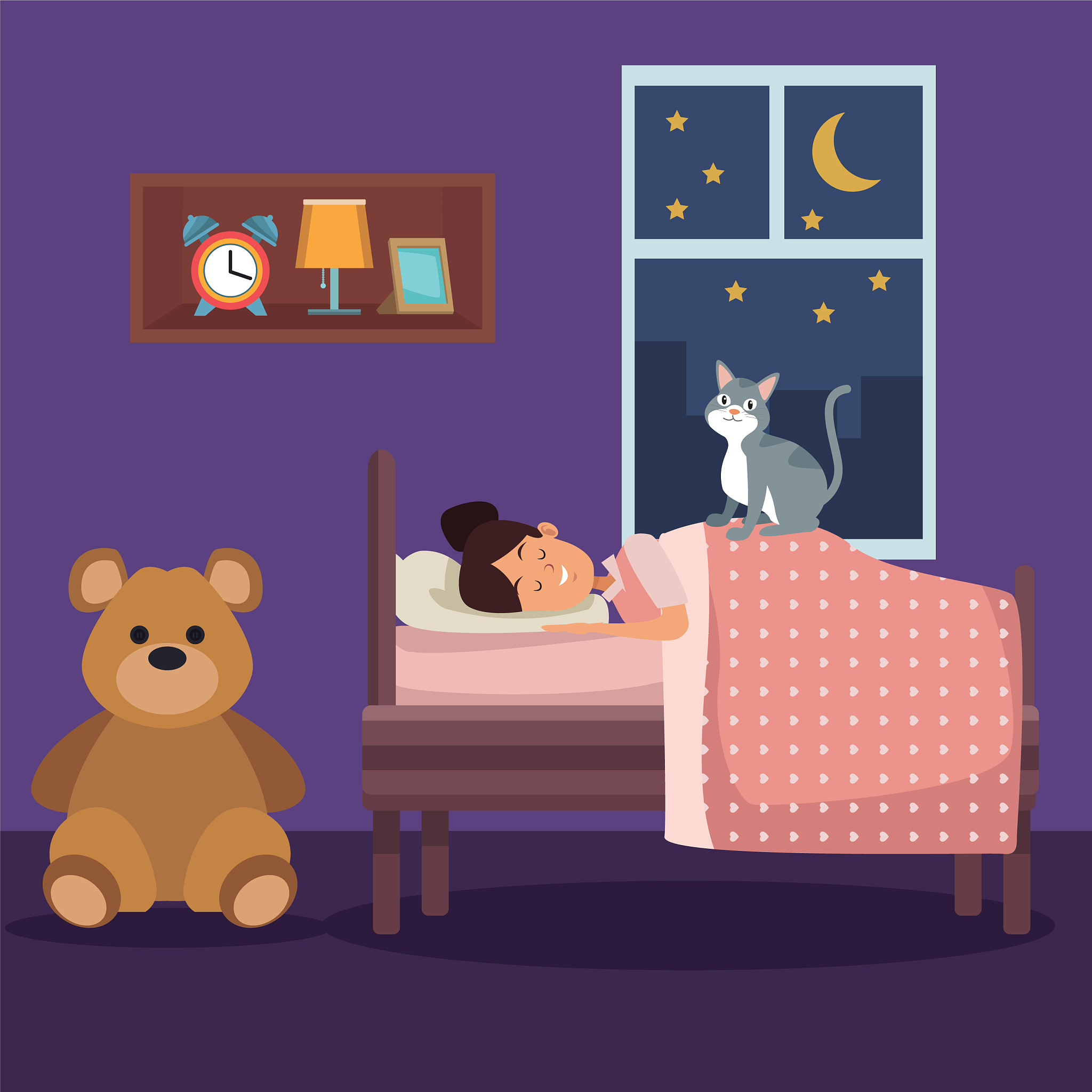 colorful scene girl sleep with blanket in bedroom