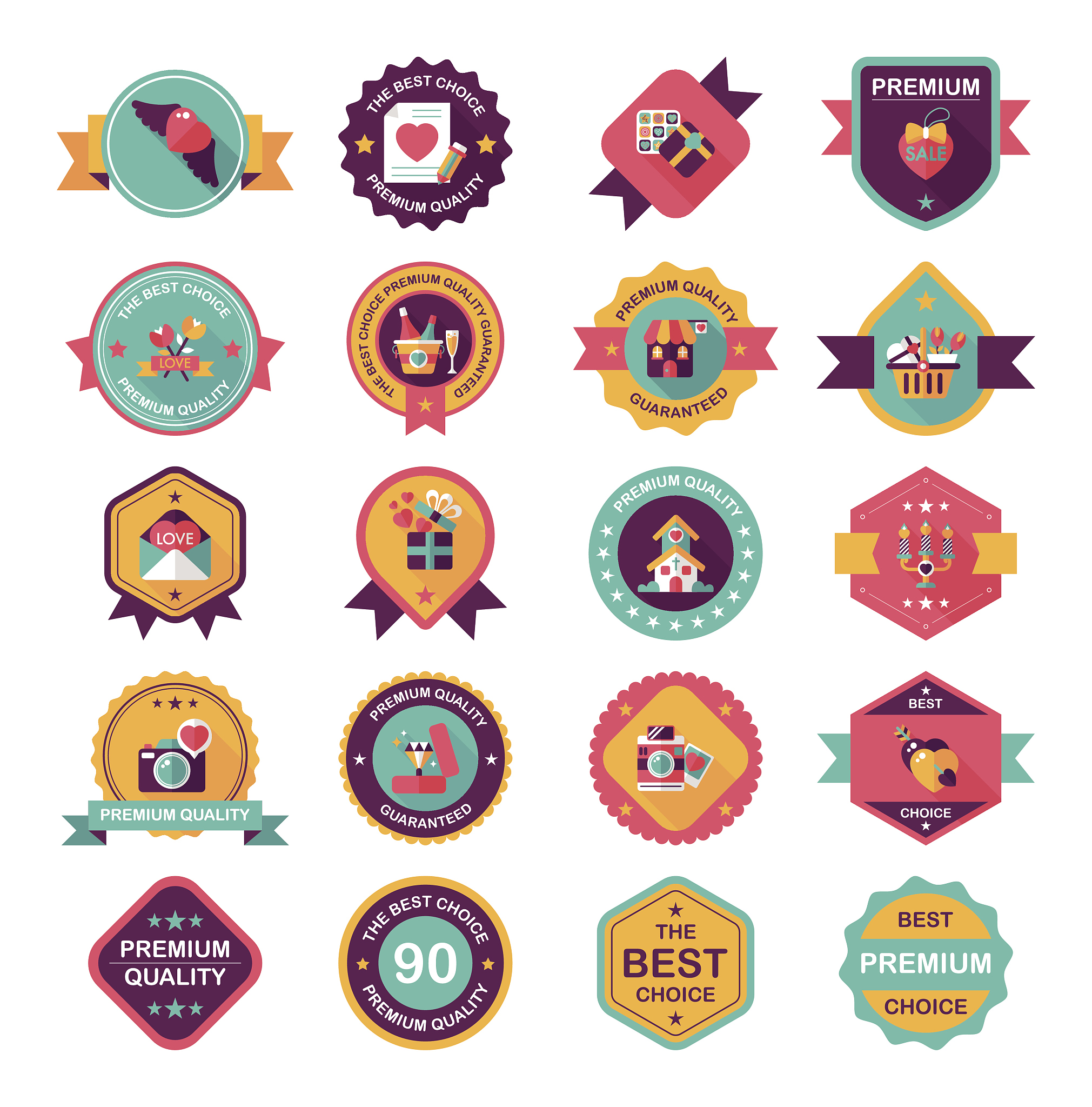 valentines day badge flat banner design background set, eps10