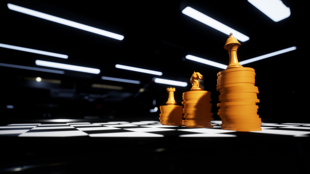 国际象棋和金币,象征着增长,发展和投资增值