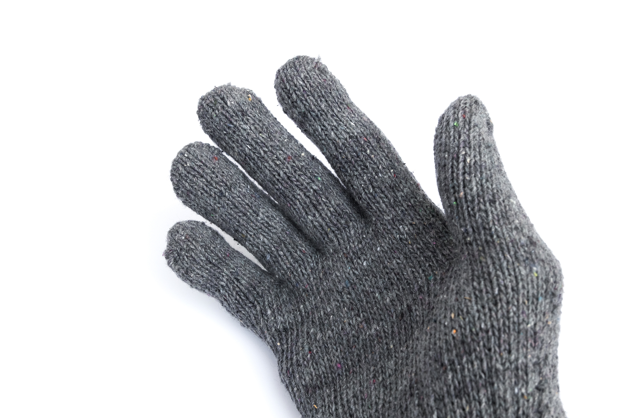 hand in right grey knitted glove