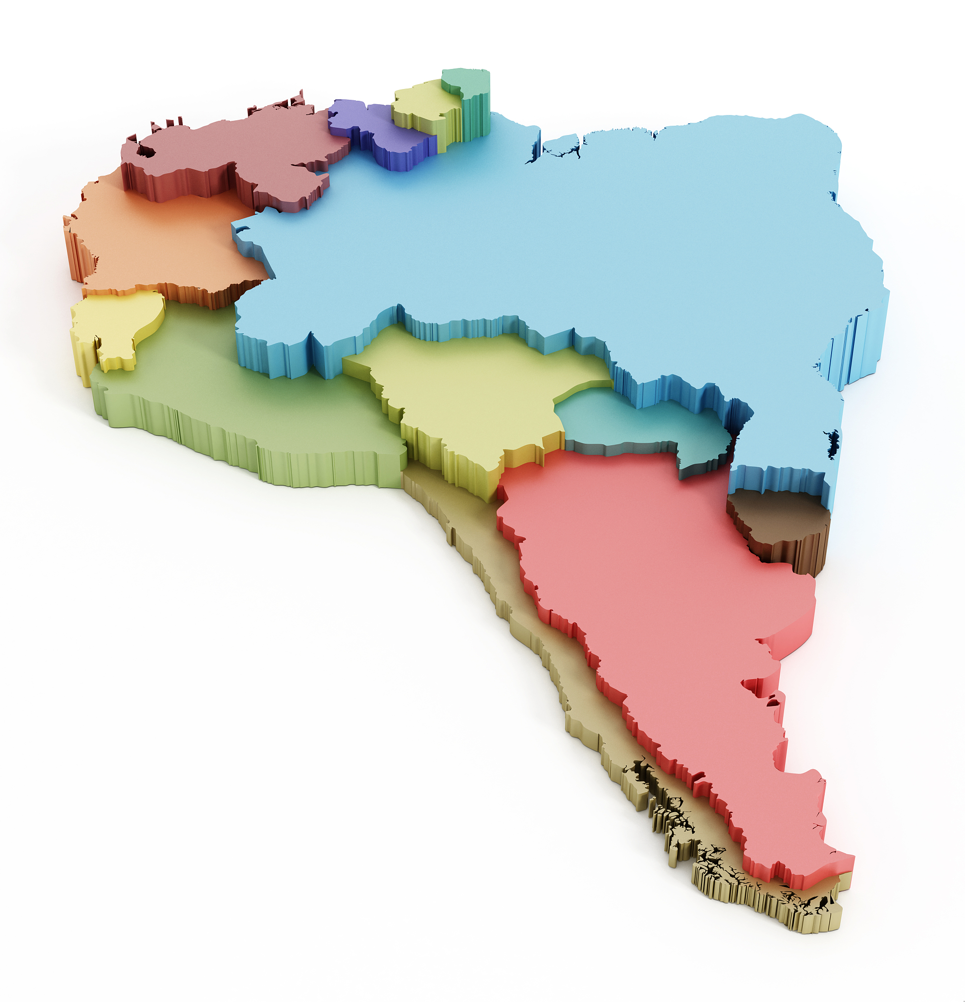 south america map showing country borders.