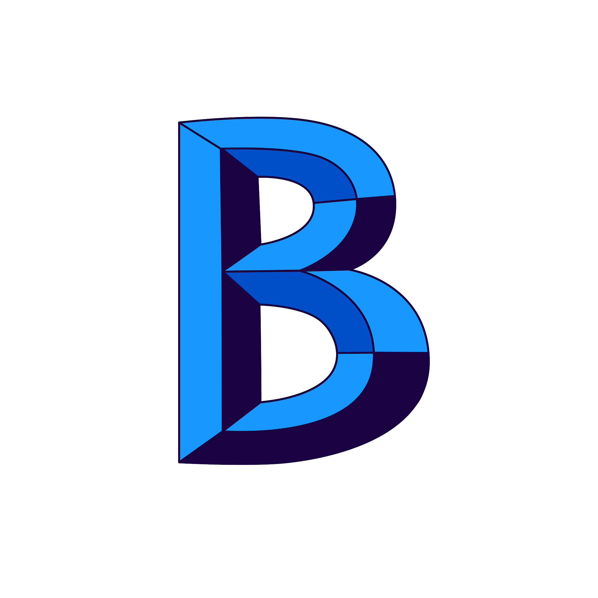 blue letter b in cartoon style. monogram, emblem for a company o