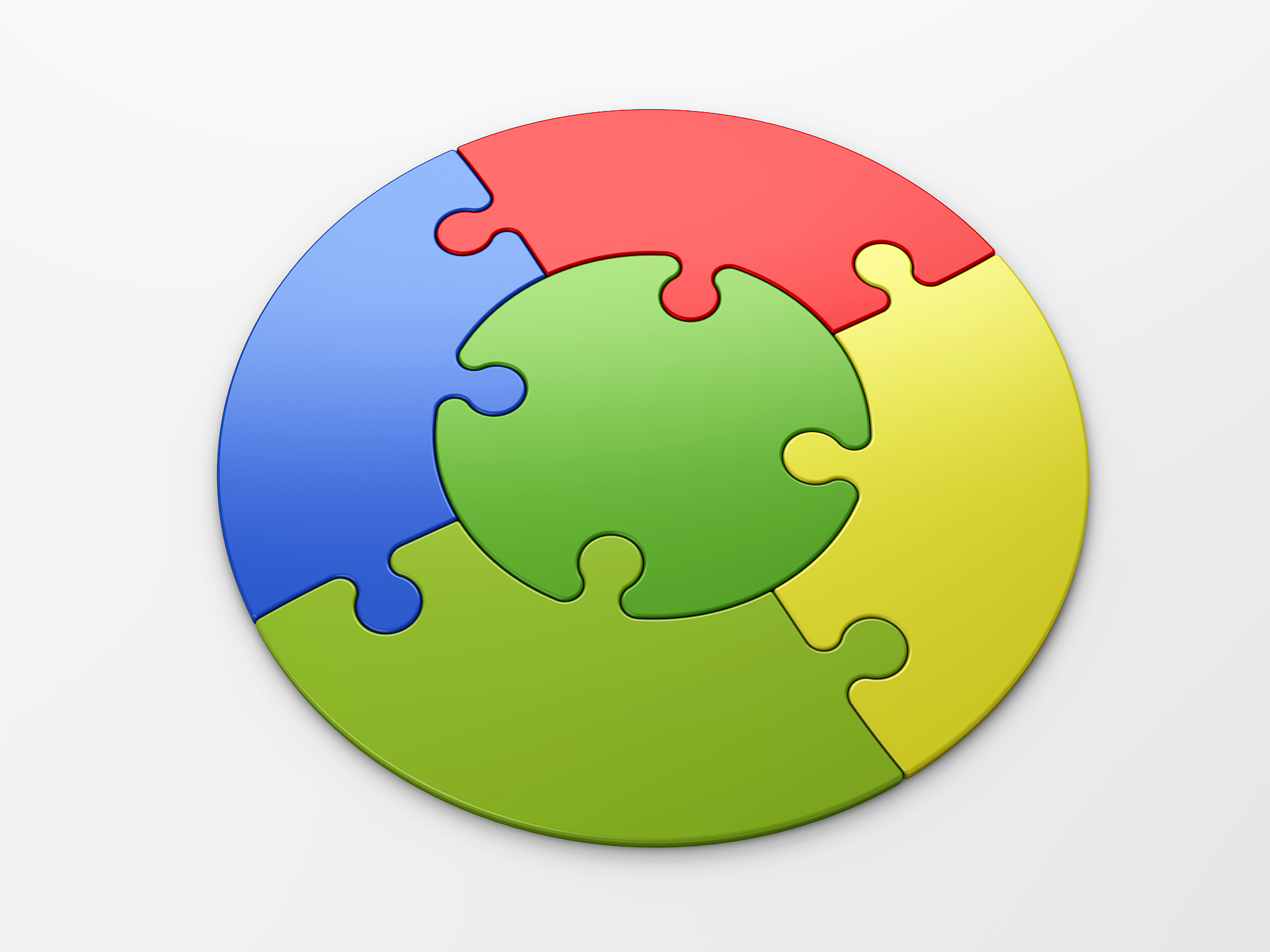 logo of multicolored interlocking pieces in a circular shape