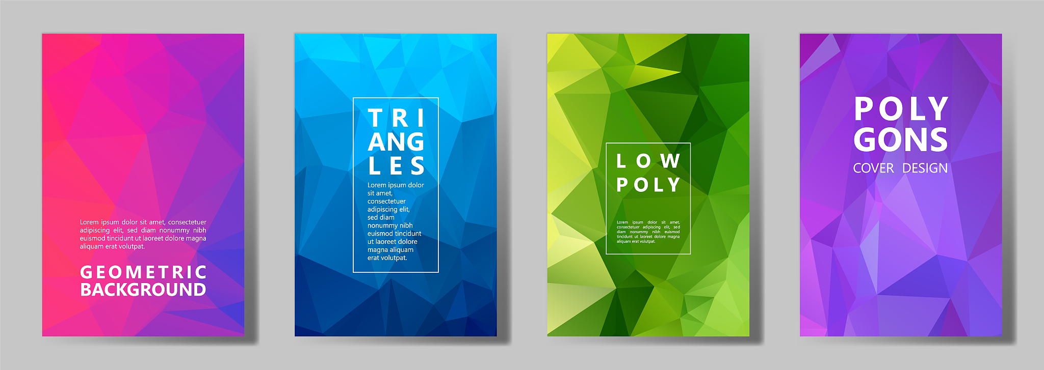 facet polygonal abstract cover pages, low poly set