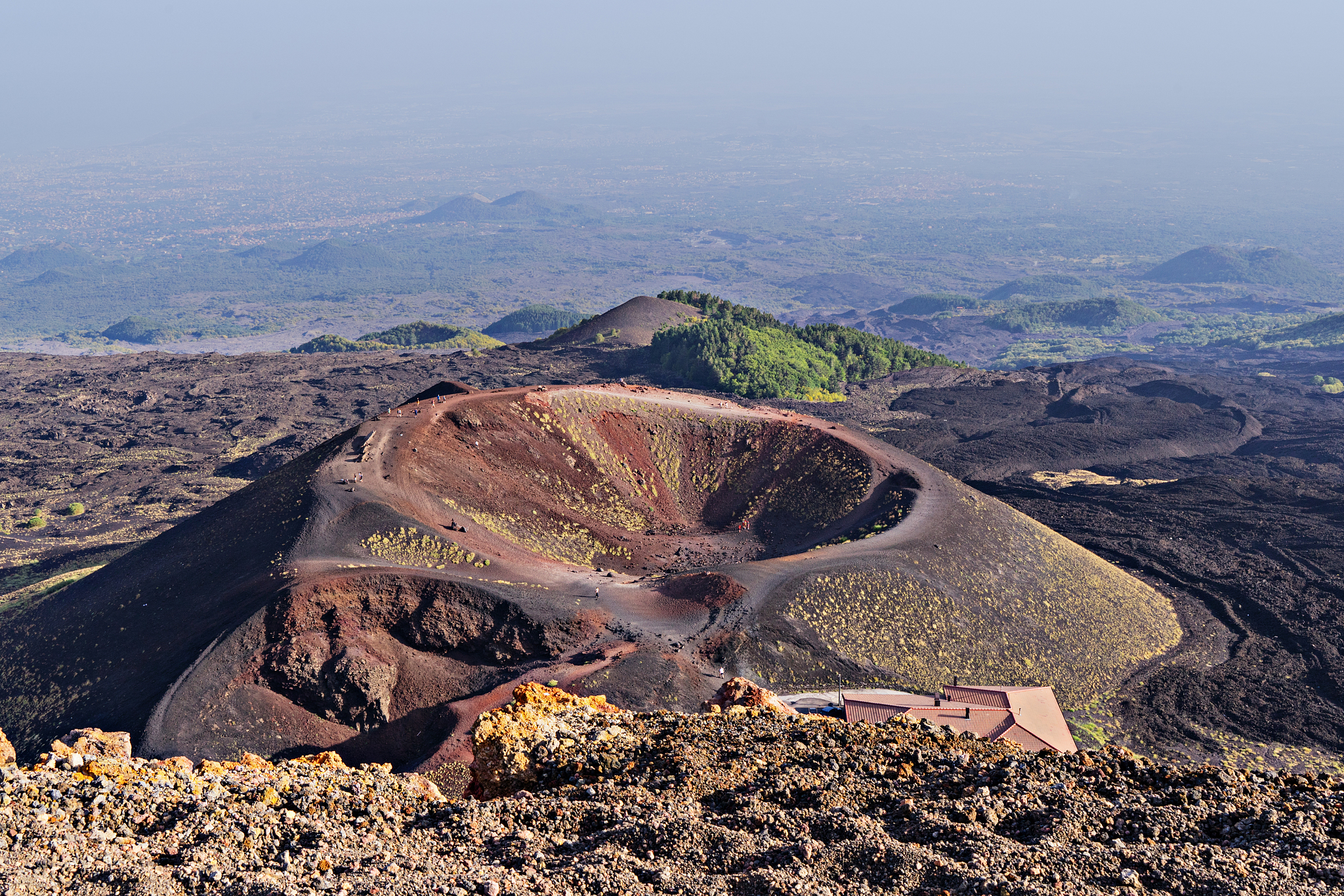 amazing panoramic view of crater and area of volcano etna